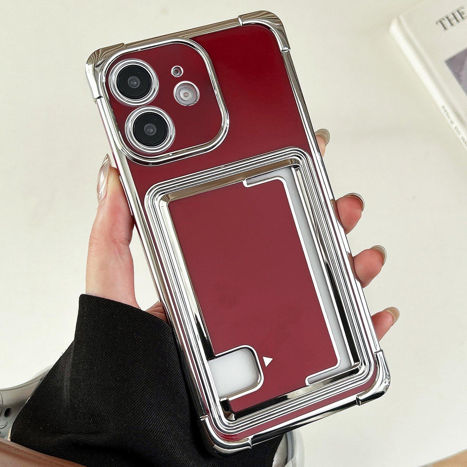 For iPhone 12 Side Insert Card Slot Electroplated TPU Phone Case(Red) - Shopkiz.com