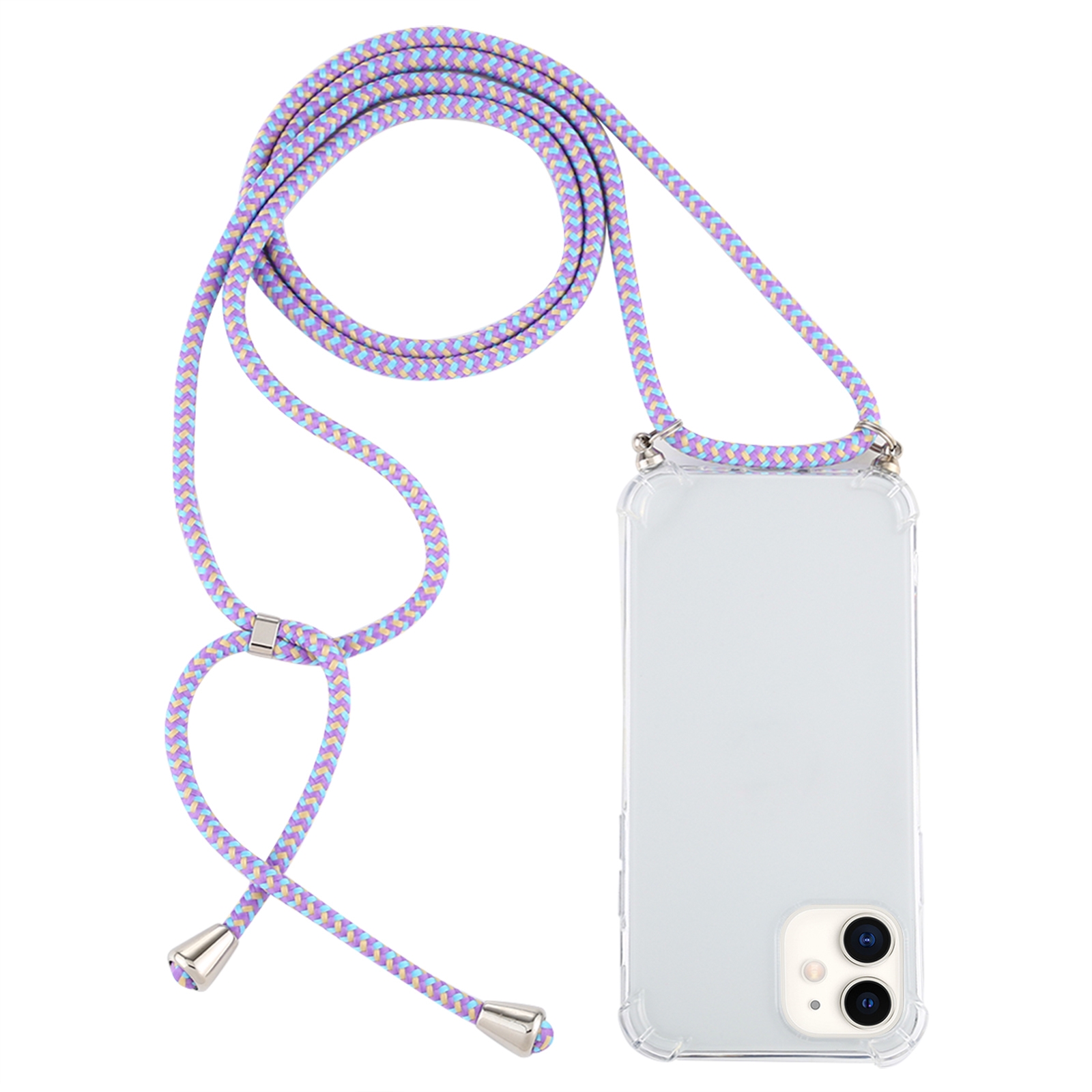 For iPhone 12 mini Four-Corner Shockproof Transparent TPU Case with Lanyard(Purple Blue Yellow) - Shopkiz.com