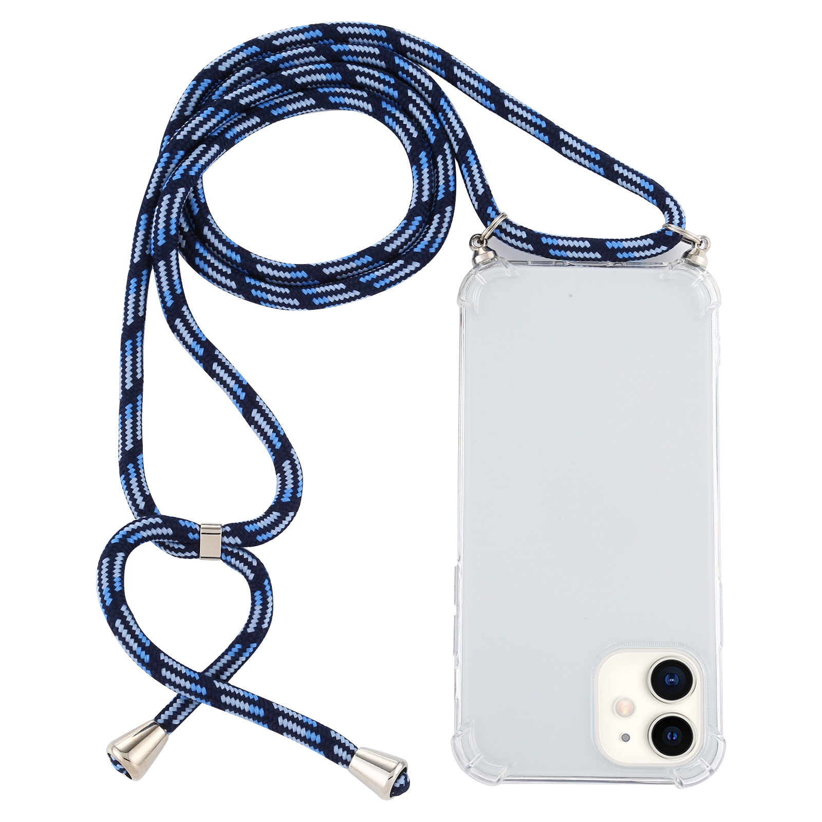 For iPhone 12 mini Four-Corner Shockproof Transparent TPU Case with Lanyard(Blue White) - Shopkiz.com
