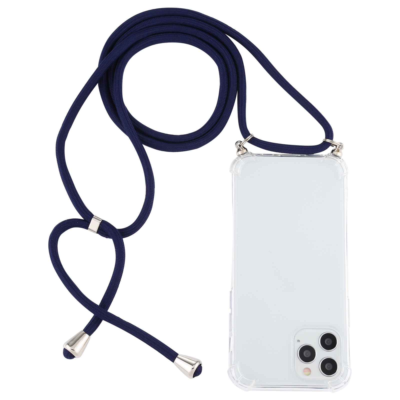 For iPhone 12 / 12 Pro Four-Corner Shockproof Transparent TPU Case with Lanyard(Dark Blue) - Shopkiz.com