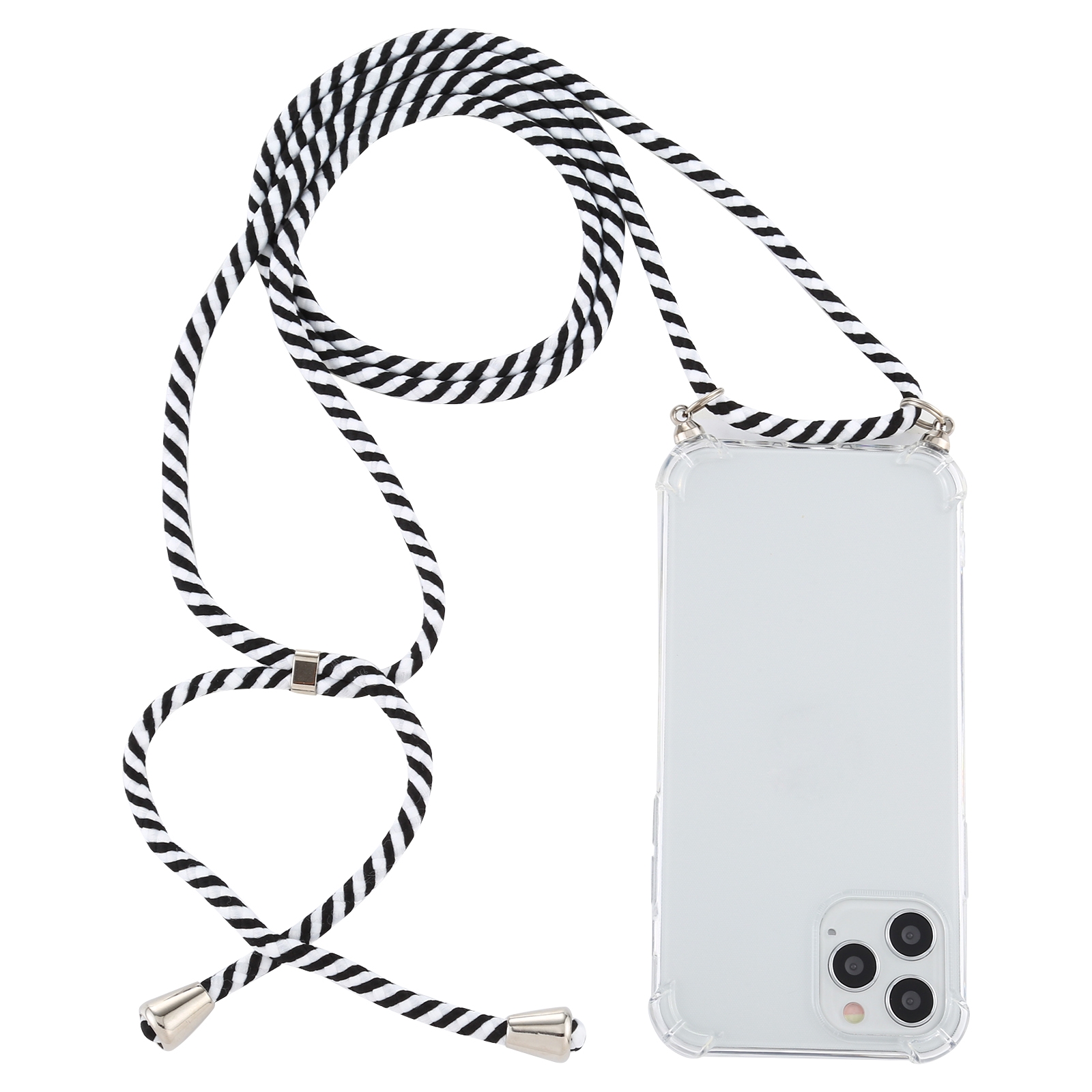 For iPhone 12 / 12 Pro Four-Corner Shockproof Transparent TPU Case with Lanyard(Zebra) - Shopkiz.com