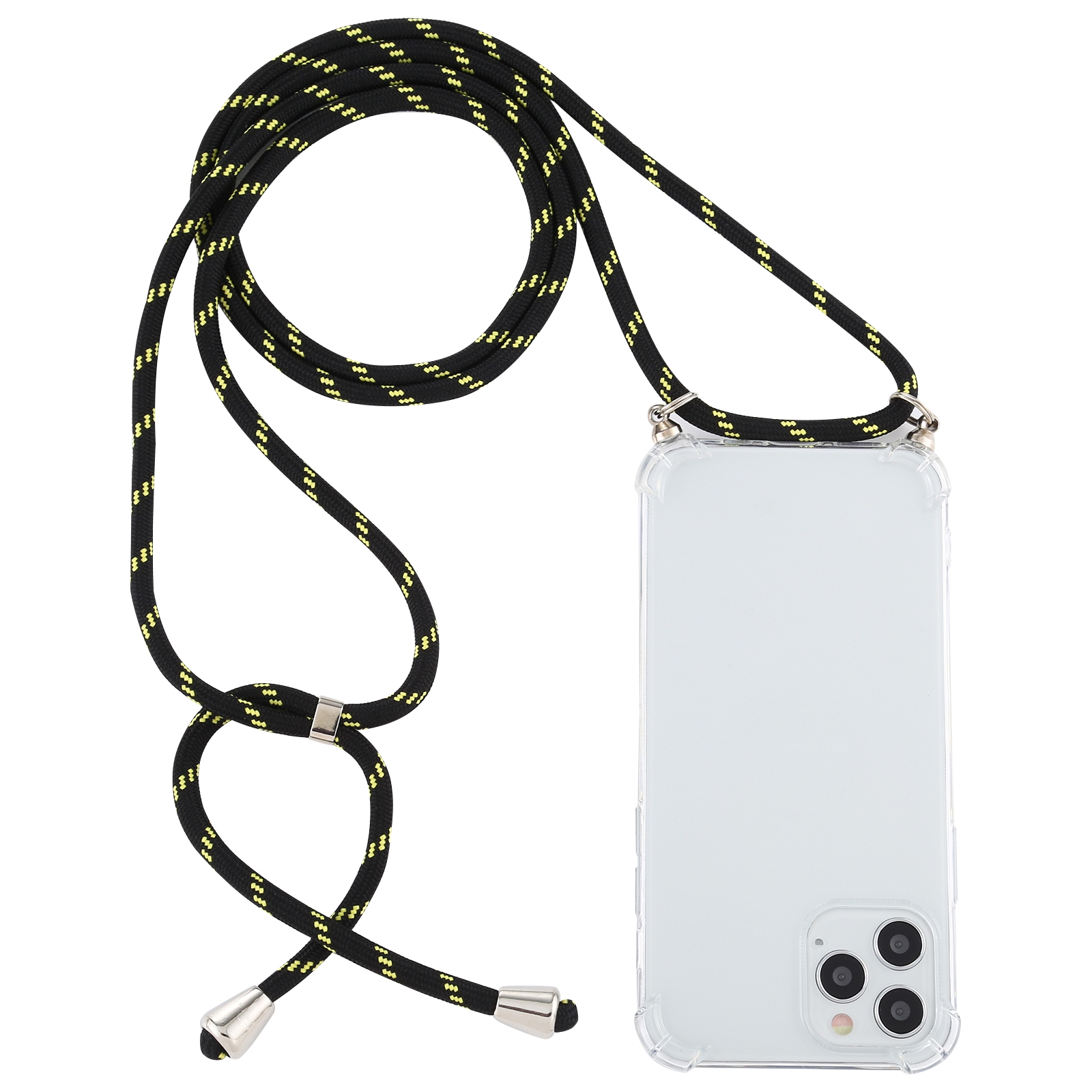 For iPhone 12 / 12 Pro Four-Corner Shockproof Transparent TPU Case with Lanyard(Black Green) - Shopkiz.com