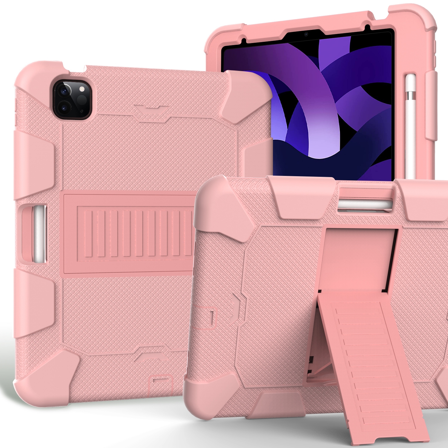 For iPad Air 2022 / 2020 10.9 Shockproof Two-Color Silicone Protective Case with Holder(Rose Gold + Rose Gold) - Shopkiz.com
