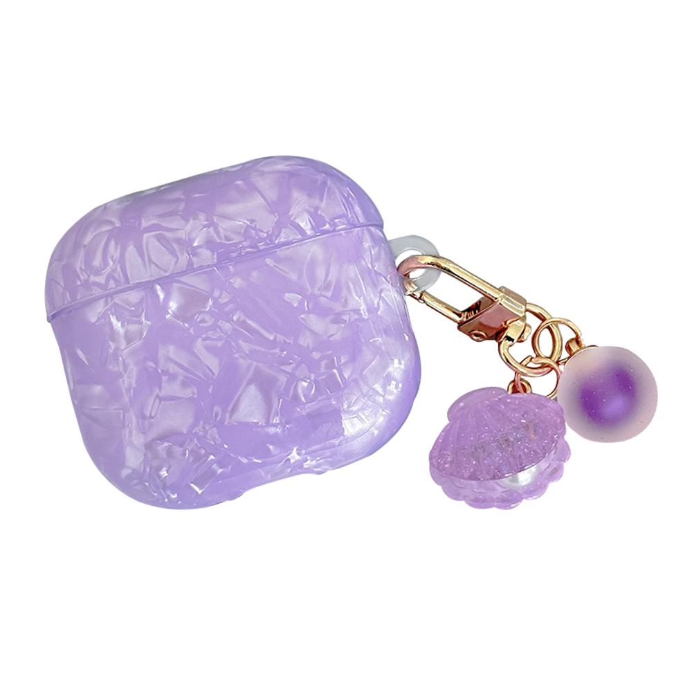 For AirPods 4 Shell Texture Pearl Hanging Buckle Earphone Case(Light Purple) - Shopkiz.com