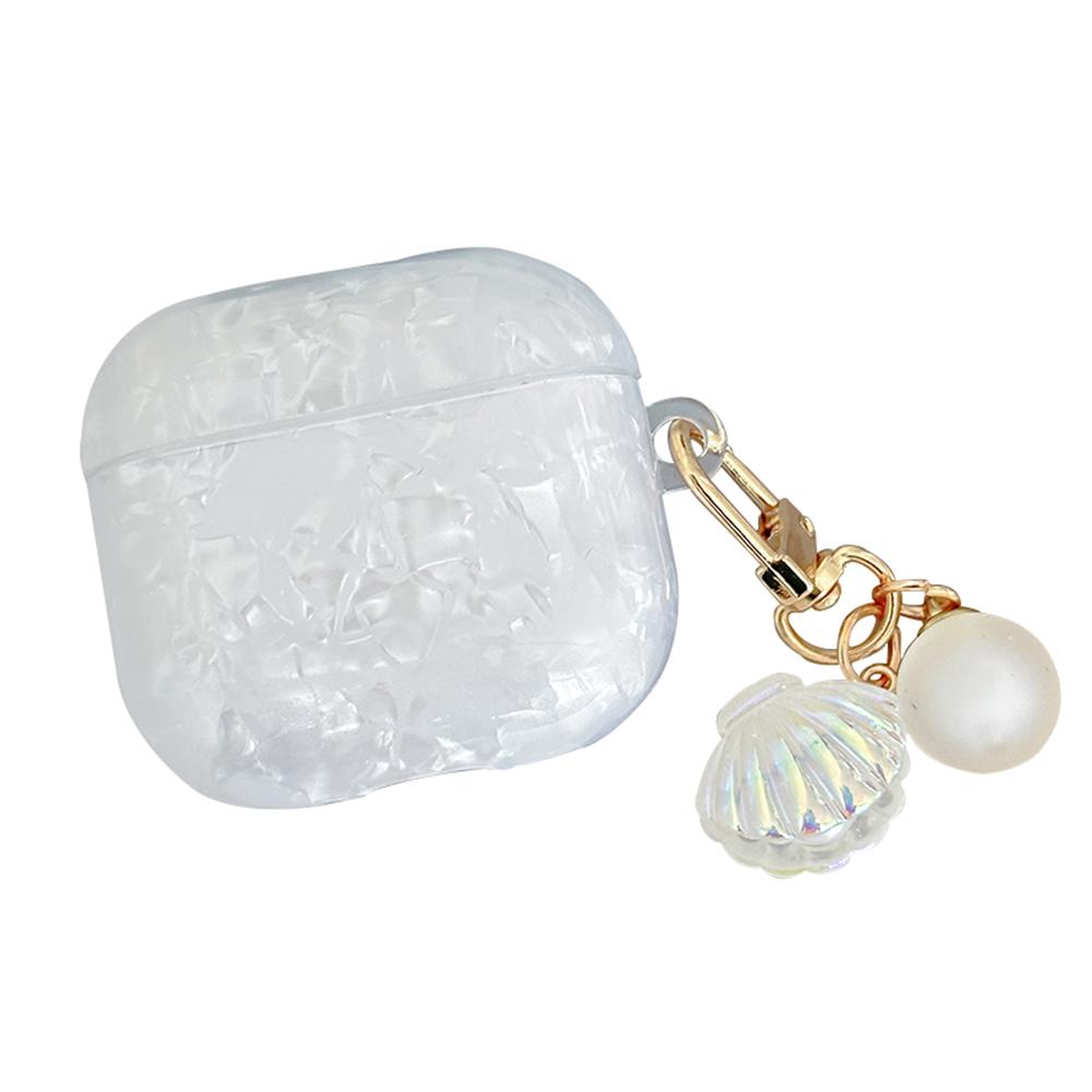 For AirPods 3 Shell Texture Pearl Hanging Buckle Earphone Case(White) - Shopkiz.com