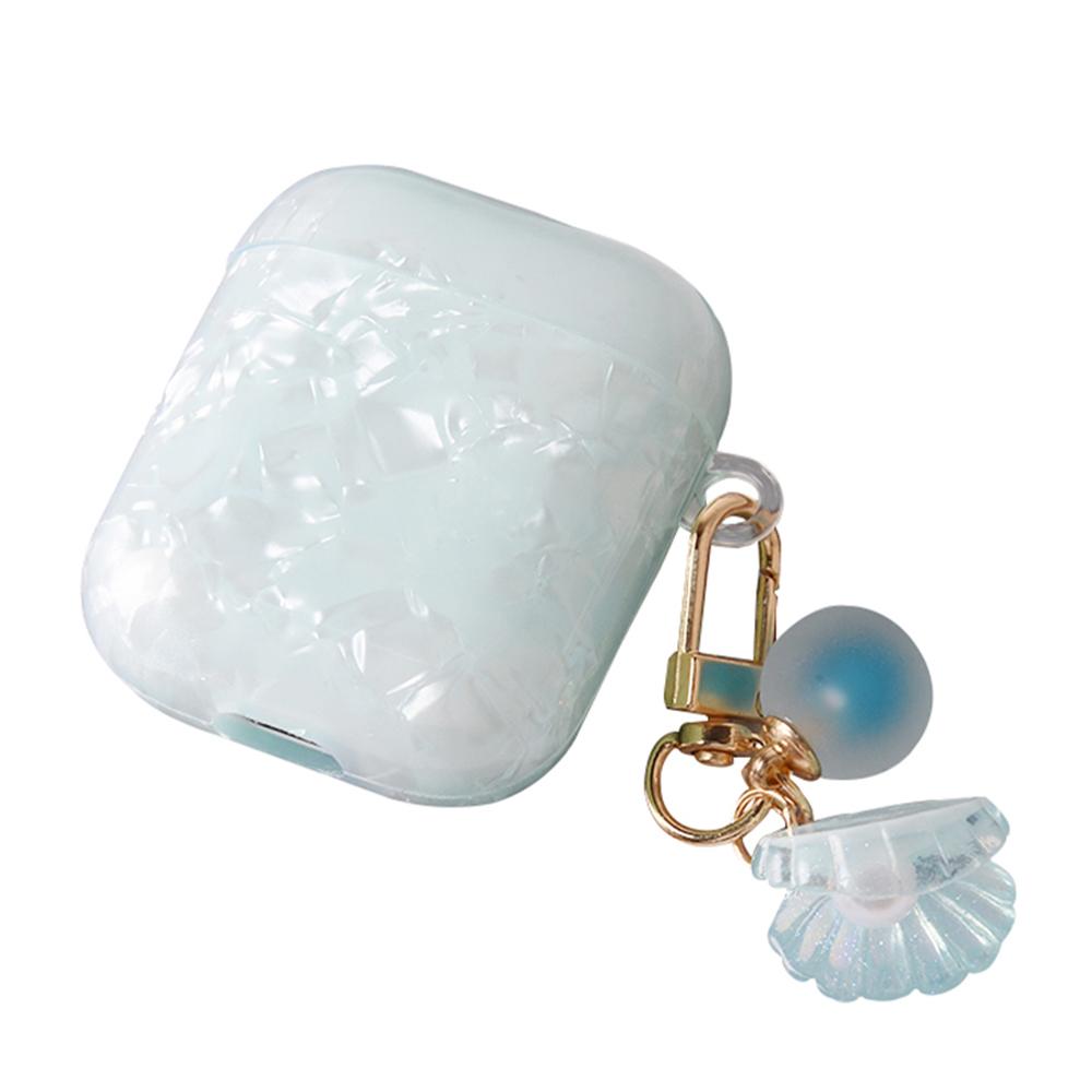 For AirPods 1 / 2 Shell Texture Pearl Hanging Buckle Earphone Case(Light Blue) - Shopkiz.com