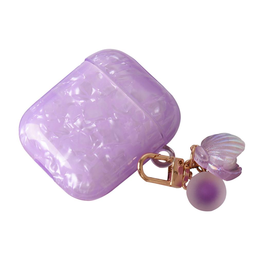For AirPods 1 / 2 Shell Texture Pearl Hanging Buckle Earphone Case(Light Purple) - Shopkiz.com