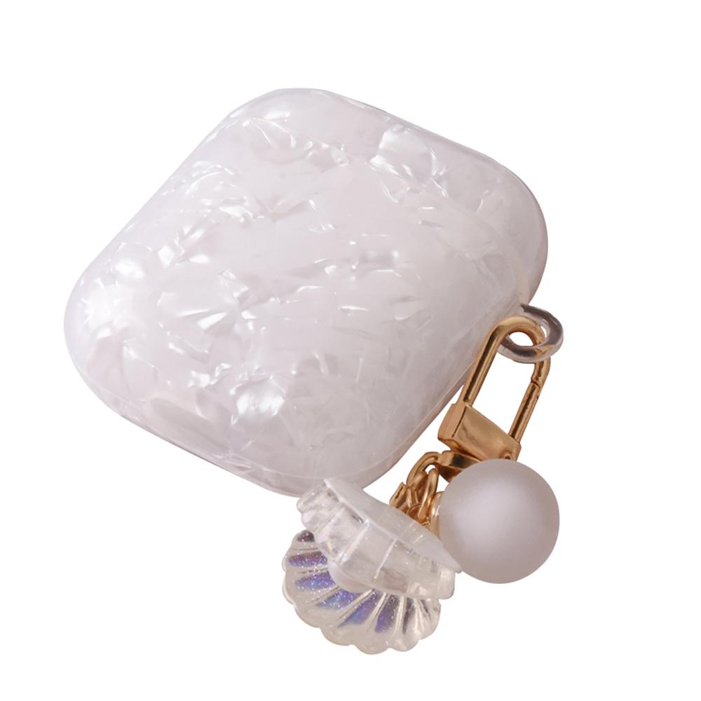 For AirPods 1 / 2 Shell Texture Pearl Hanging Buckle Earphone Case(White) - Shopkiz.com