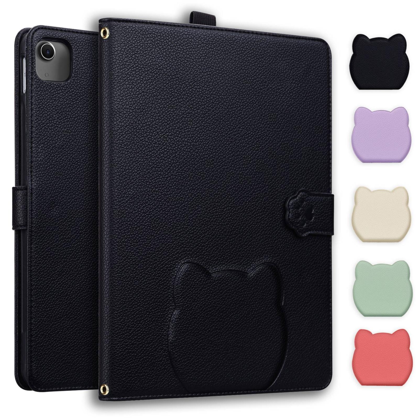 For iPad Air 11 2026 / 2025 / 2024 Cat Skin-feel Litchi Leather Smart Tablet Case(Black) - Shopkiz.com