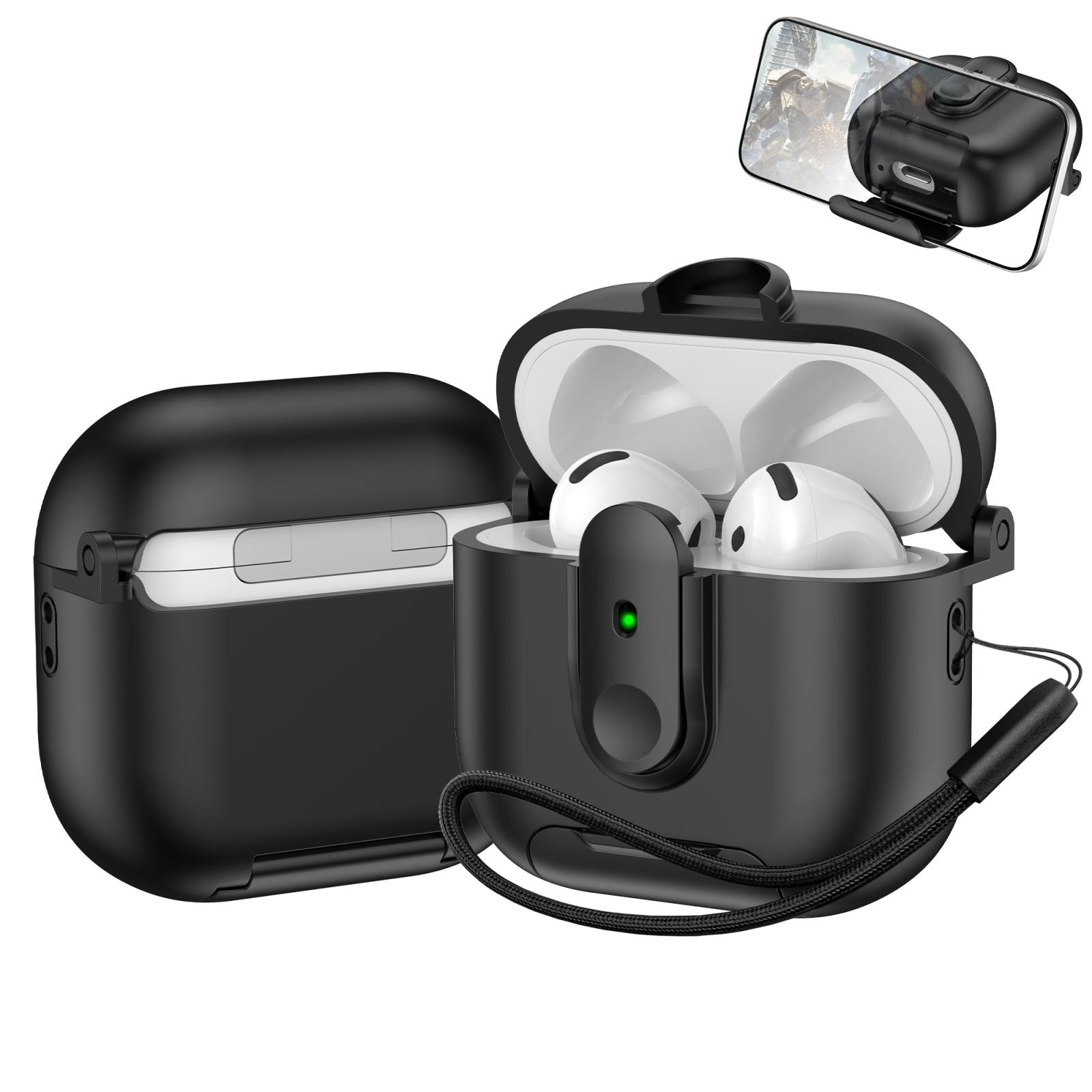 For AirPods 4 One-piece Holder Wireless Earphones Case with Lanyard(Black) - Shopkiz.com