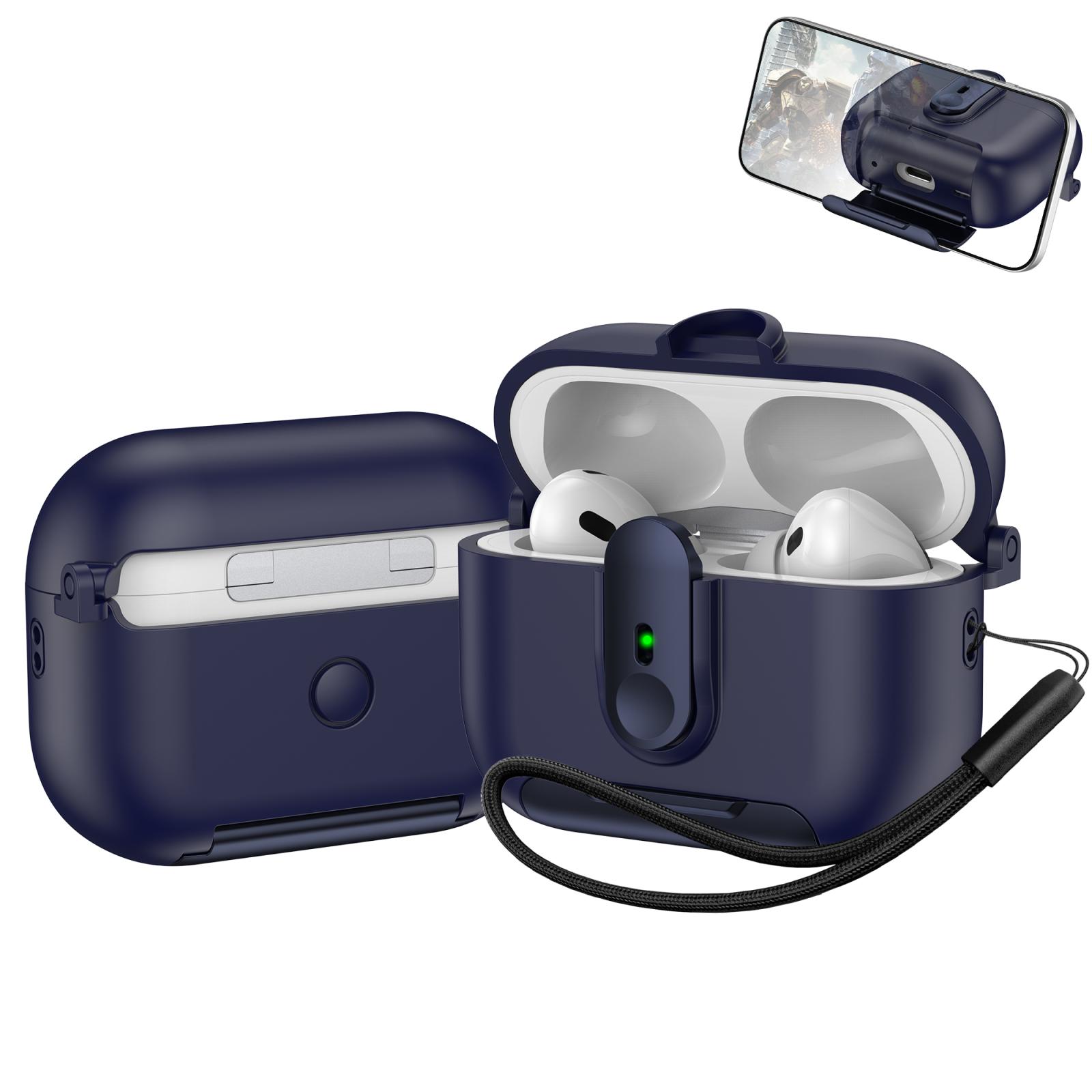 For AirPods Pro 2 One-piece Holder Wireless Earphones Case with Lanyard(Dark Blue) - Shopkiz.com
