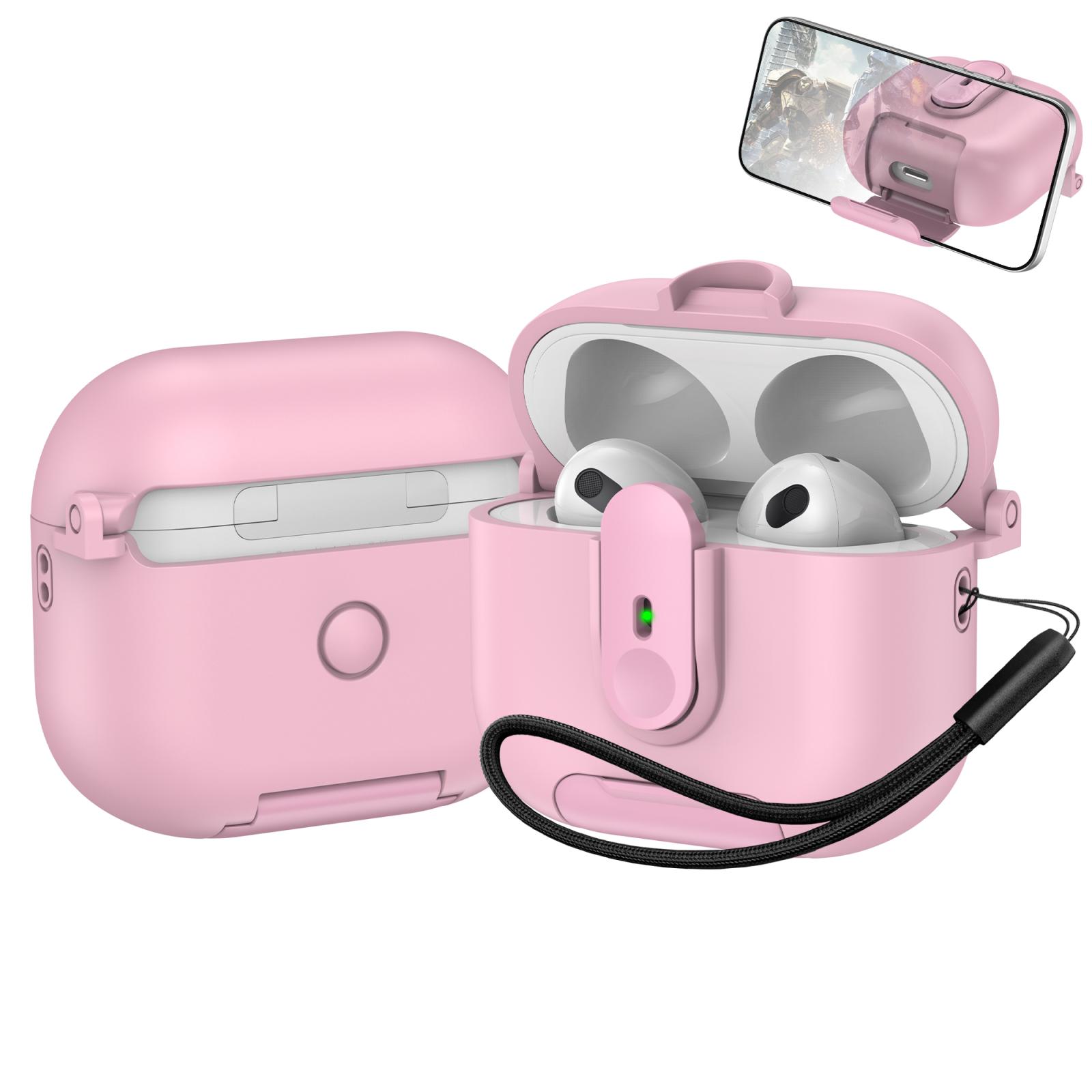 For AirPods 3 One-piece Holder Wireless Earphones Case with Lanyard(Pink) - Shopkiz.com