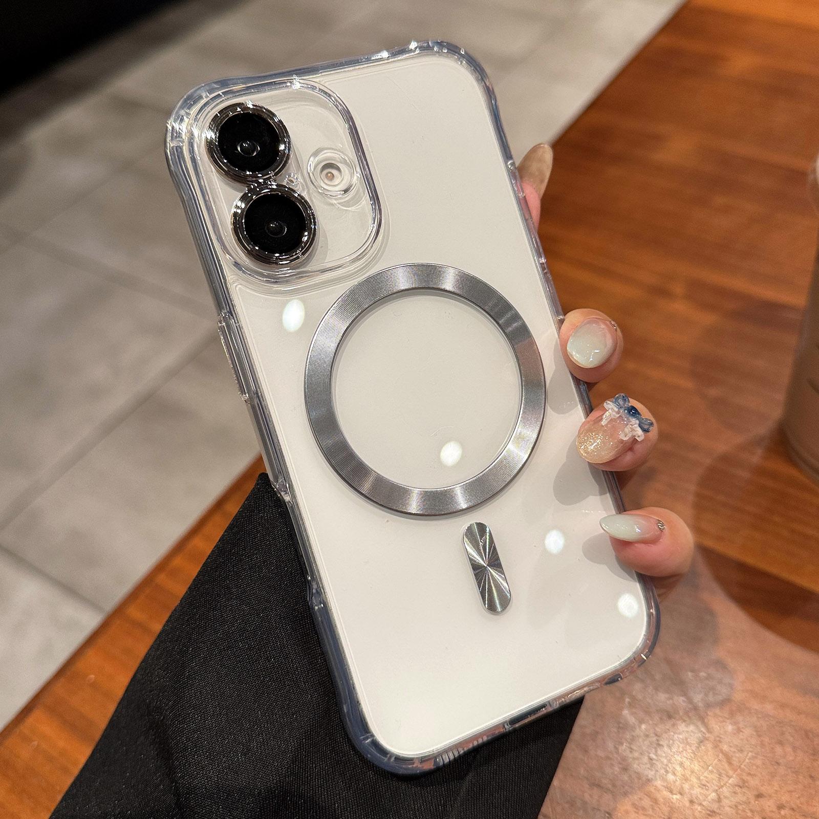 For iPhone 16 Plus Transparent Acrylic MagSafe Phone Case(Silver) - Shopkiz.com
