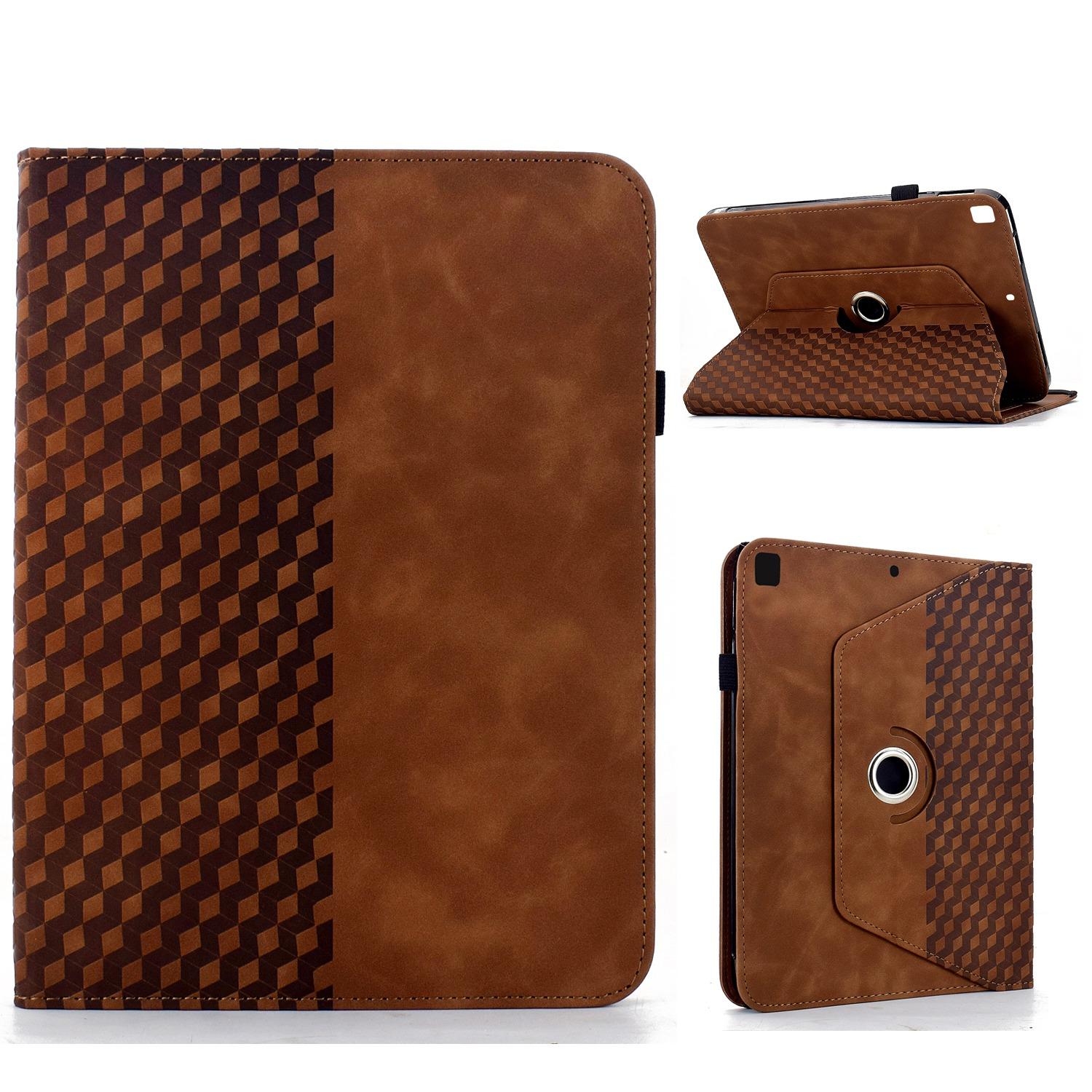 For iPad 10.2 2021 / Air 10.5 Rotatable Rhombus Embossed Smart Leather Tablet Case(Brown) - Shopkiz.com