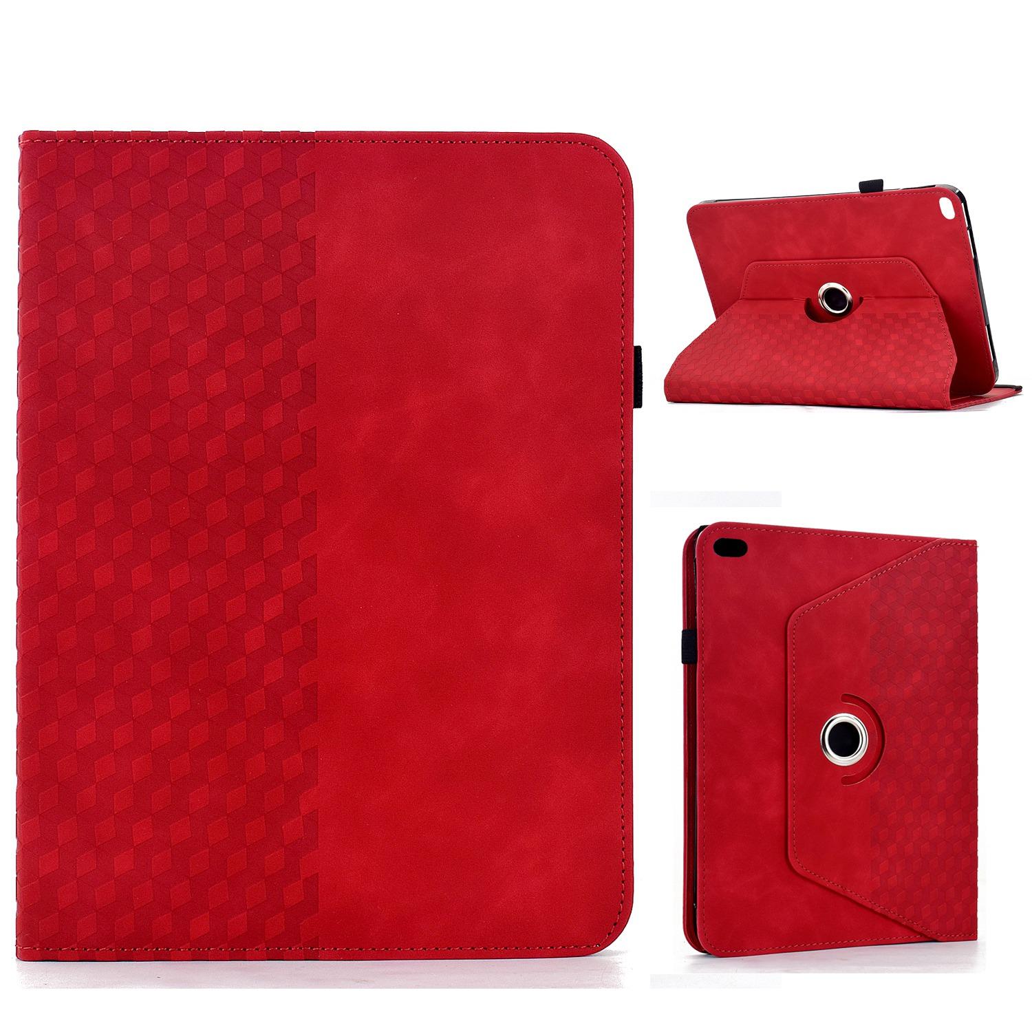 For iPad 9.7 2018 / 2017 / Air 2 / 1 Rotatable Rhombus Embossed Smart Leather Tablet Case(Red) - Shopkiz.com
