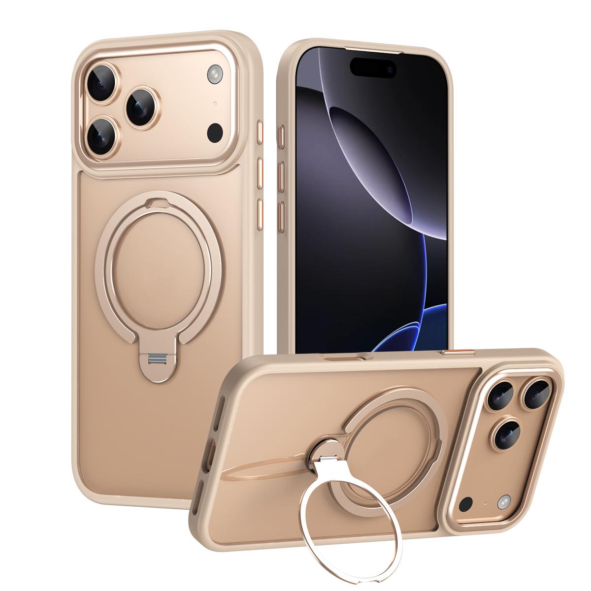 For iPhone 17 Pro Max Double Ring MagSafe Magnetic Holder Phone Case(Bronze) - Shopkiz.com