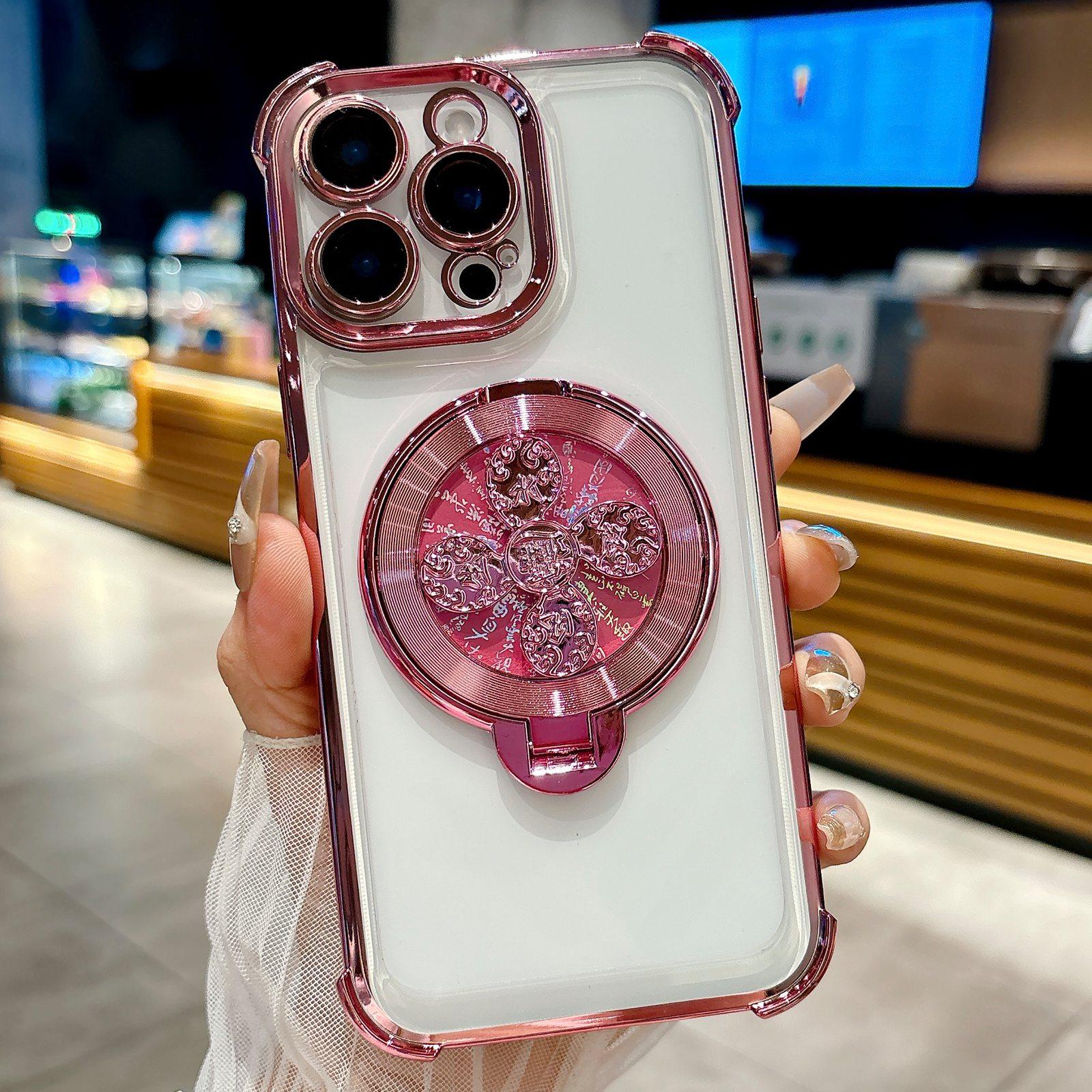 For iPhone 12 Pro Max Spinning Top Holder Phone Case(Pink) - Shopkiz.com