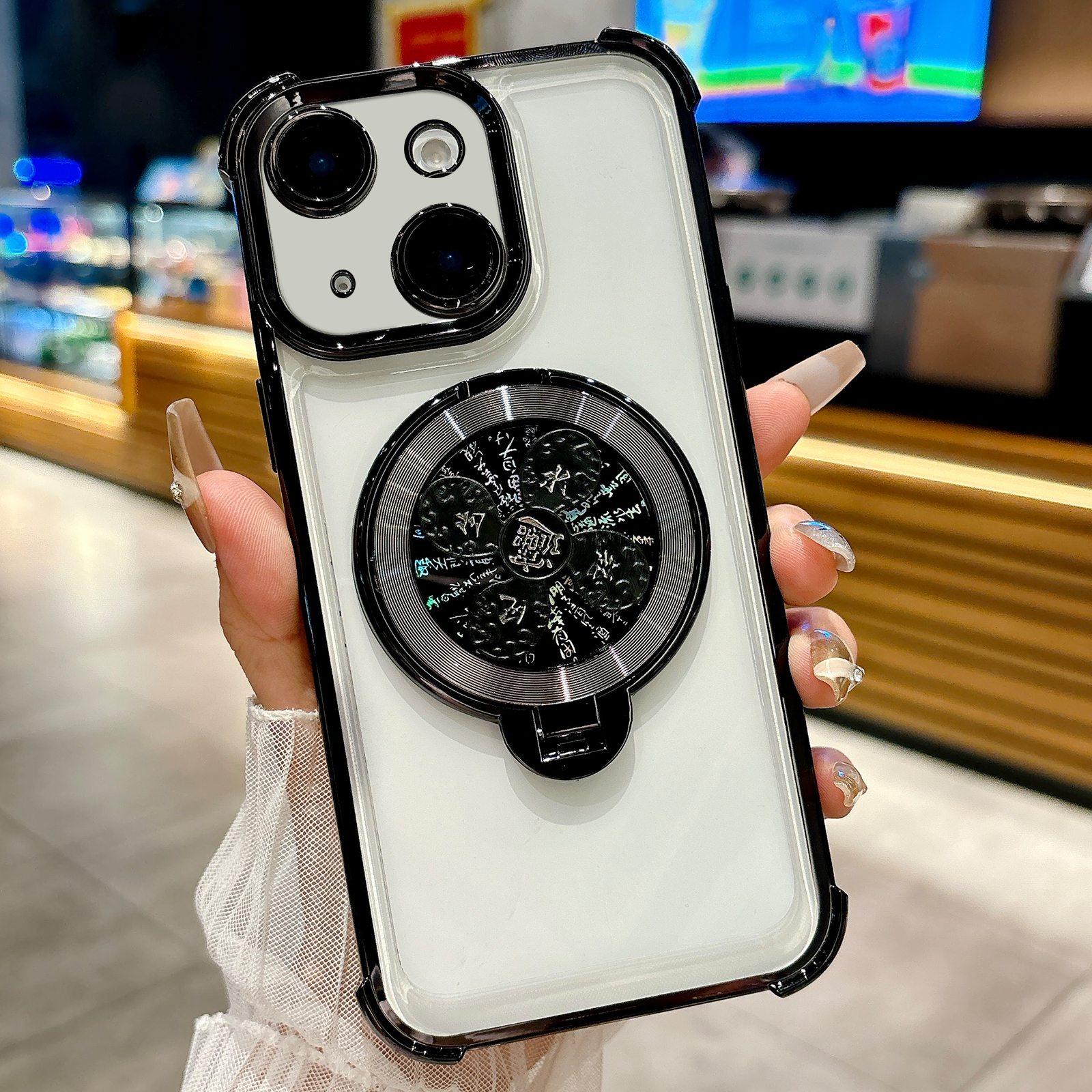 For iPhone 15 Spinning Top Holder Phone Case(Black) - Shopkiz.com