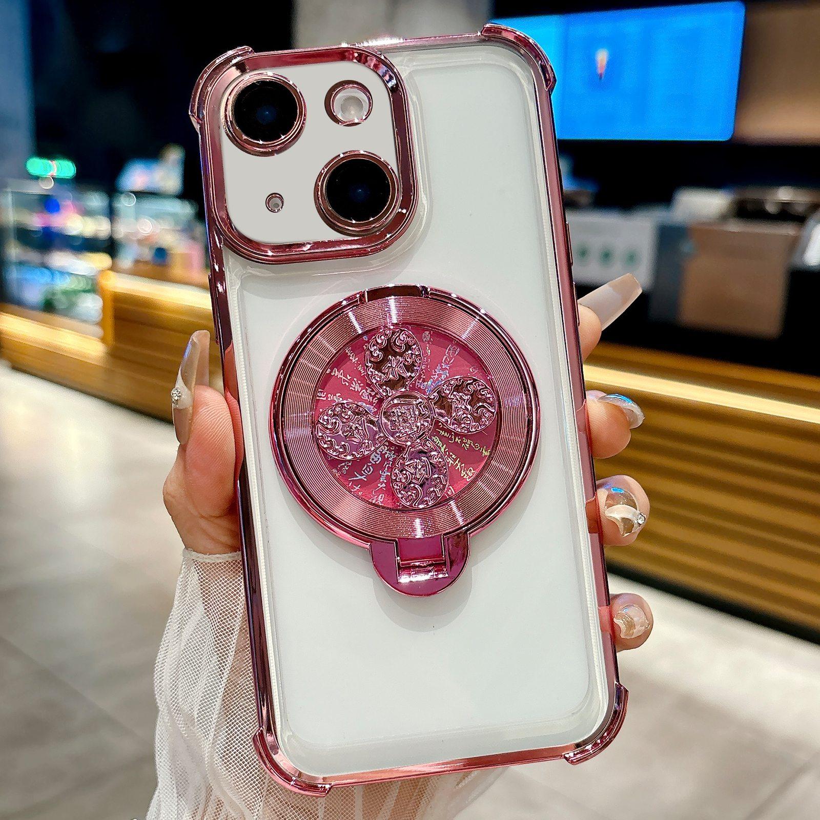 For iPhone 15 Spinning Top Holder Phone Case(Pink) - Shopkiz.com