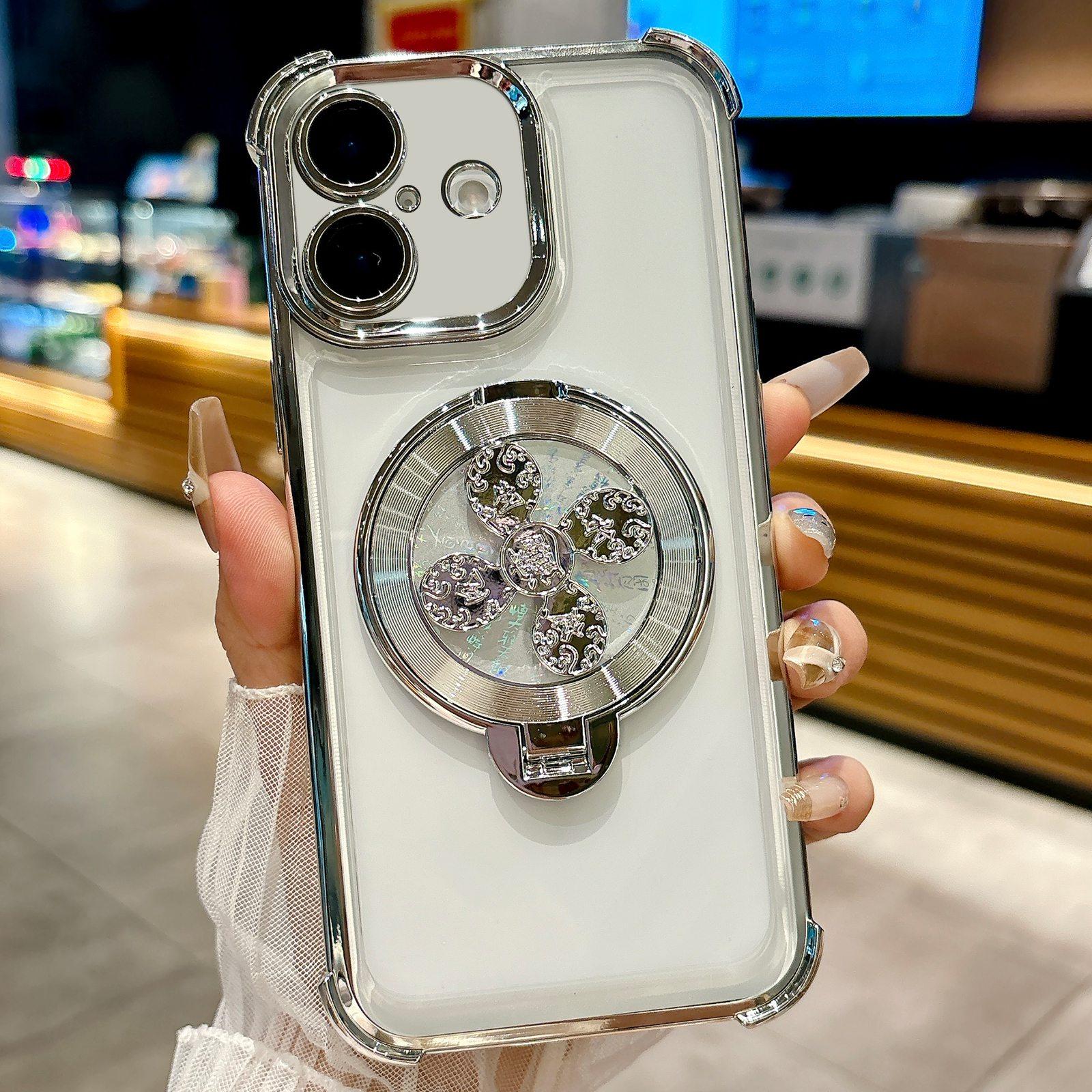 For iPhone 16 Plus Spinning Top Holder Phone Case(Silver) - Shopkiz.com