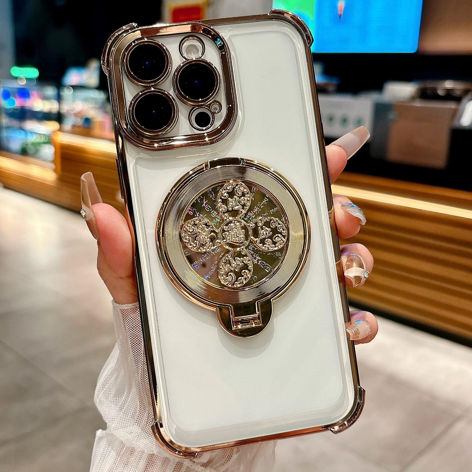 For iPhone 16 Pro Max Spinning Top Holder Phone Case(Desert Gold) - Shopkiz.com