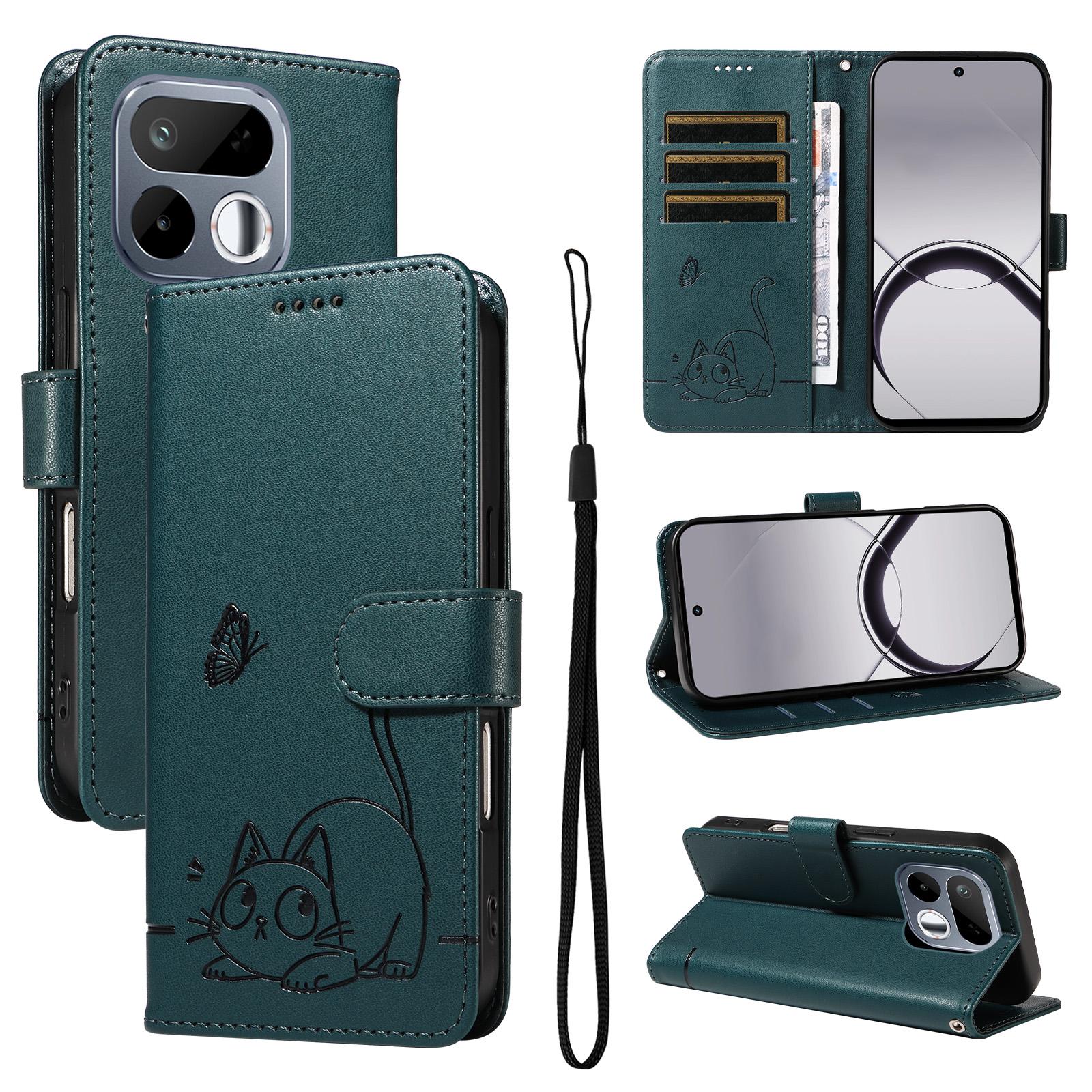 For Realme 16T 5G Adorable Cat Embossed Pattern Flip Leather Phone Case(Dark Green) - Shopkiz.com