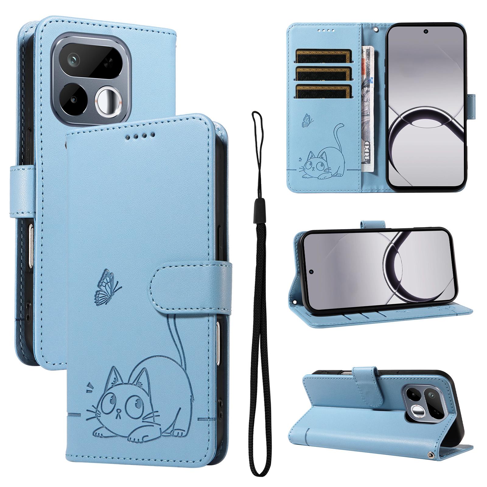 For Realme 16T 5G Adorable Cat Embossed Pattern Flip Leather Phone Case(Sky Blue) - Shopkiz.com