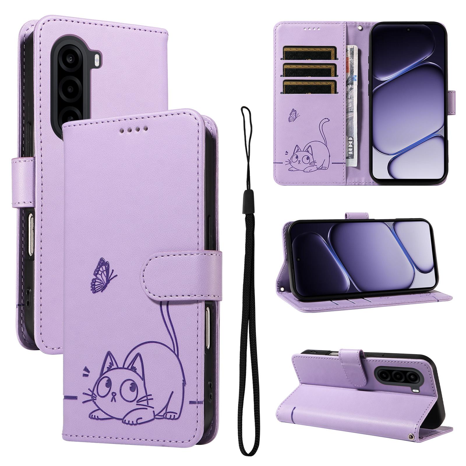 For Realme P4x 5G Adorable Cat Embossed Pattern Flip Leather Phone Case(Purple) - Shopkiz.com