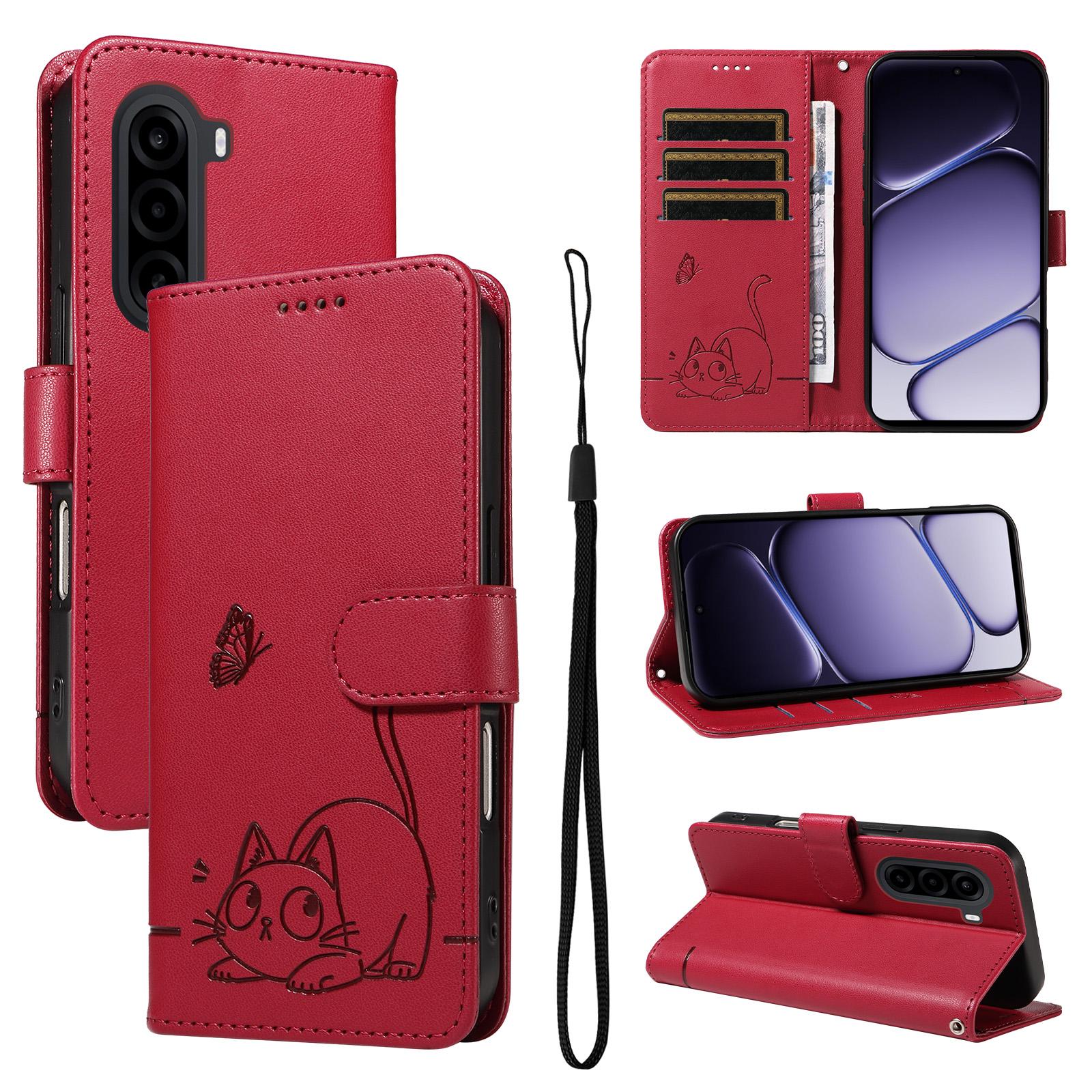 For Realme P4x 5G Adorable Cat Embossed Pattern Flip Leather Phone Case(Red) - Shopkiz.com