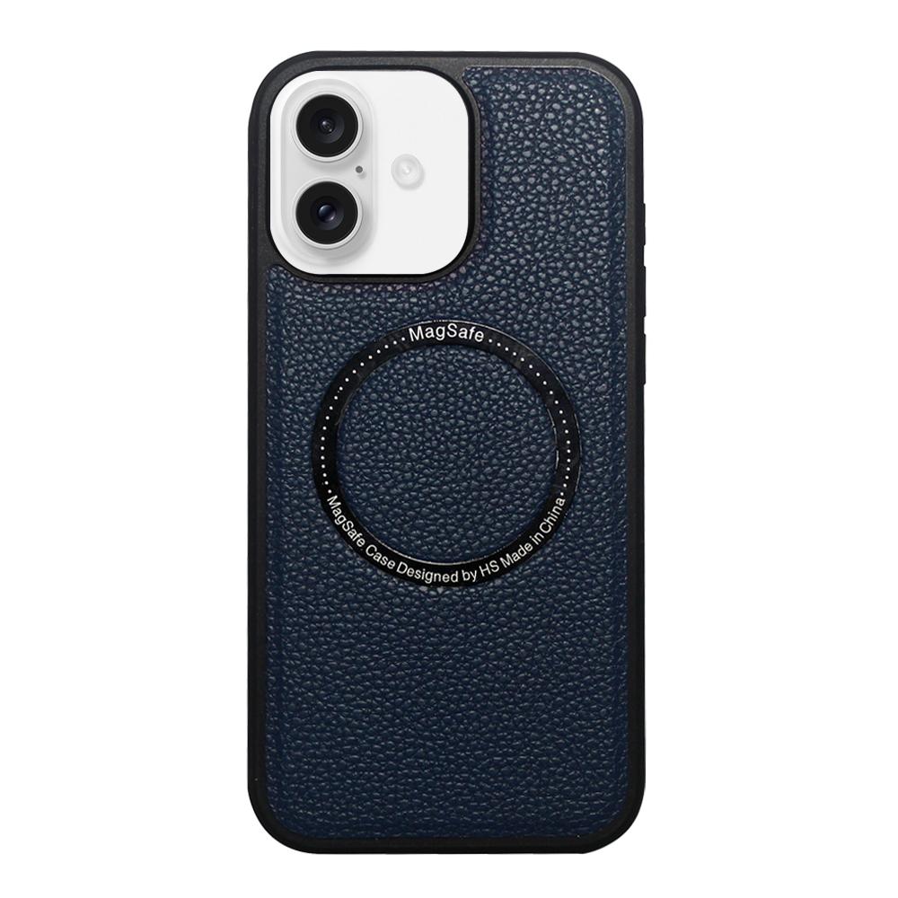 For iPhone 16 Litchi Texture PU MagSafe Back Cover Phone Case(Blue) - Shopkiz.com