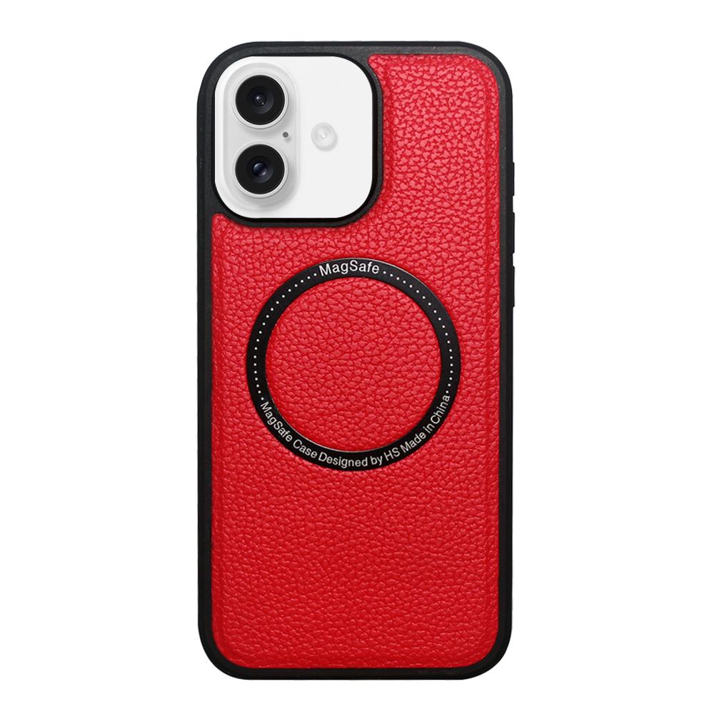 For iPhone 16 Litchi Texture PU MagSafe Back Cover Phone Case(Red) - Shopkiz.com