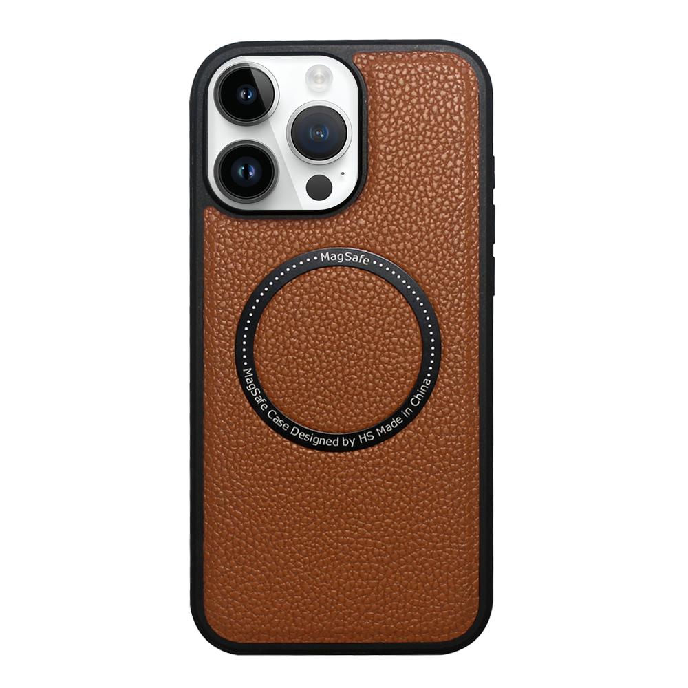 For iPhone 12 / 12 Pro Litchi Texture PU MagSafe Back Cover Phone Case(Brown) - Shopkiz.com