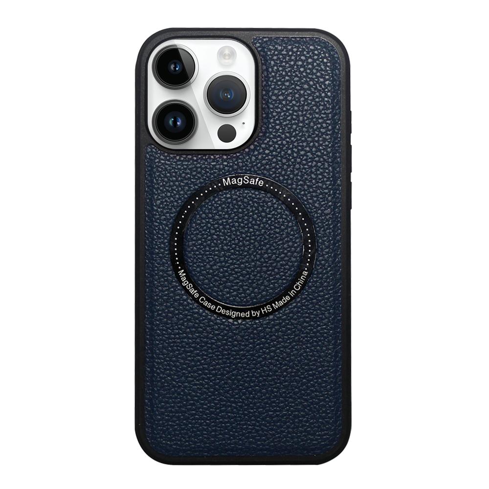 For iPhone 12 Pro Max Litchi Texture PU MagSafe Back Cover Phone Case(Blue) - Shopkiz.com