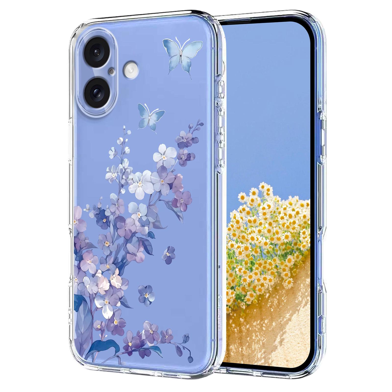 For iPhone 17 Flower Pattern Painted TPU Phone Case(Violet) - Shopkiz.com