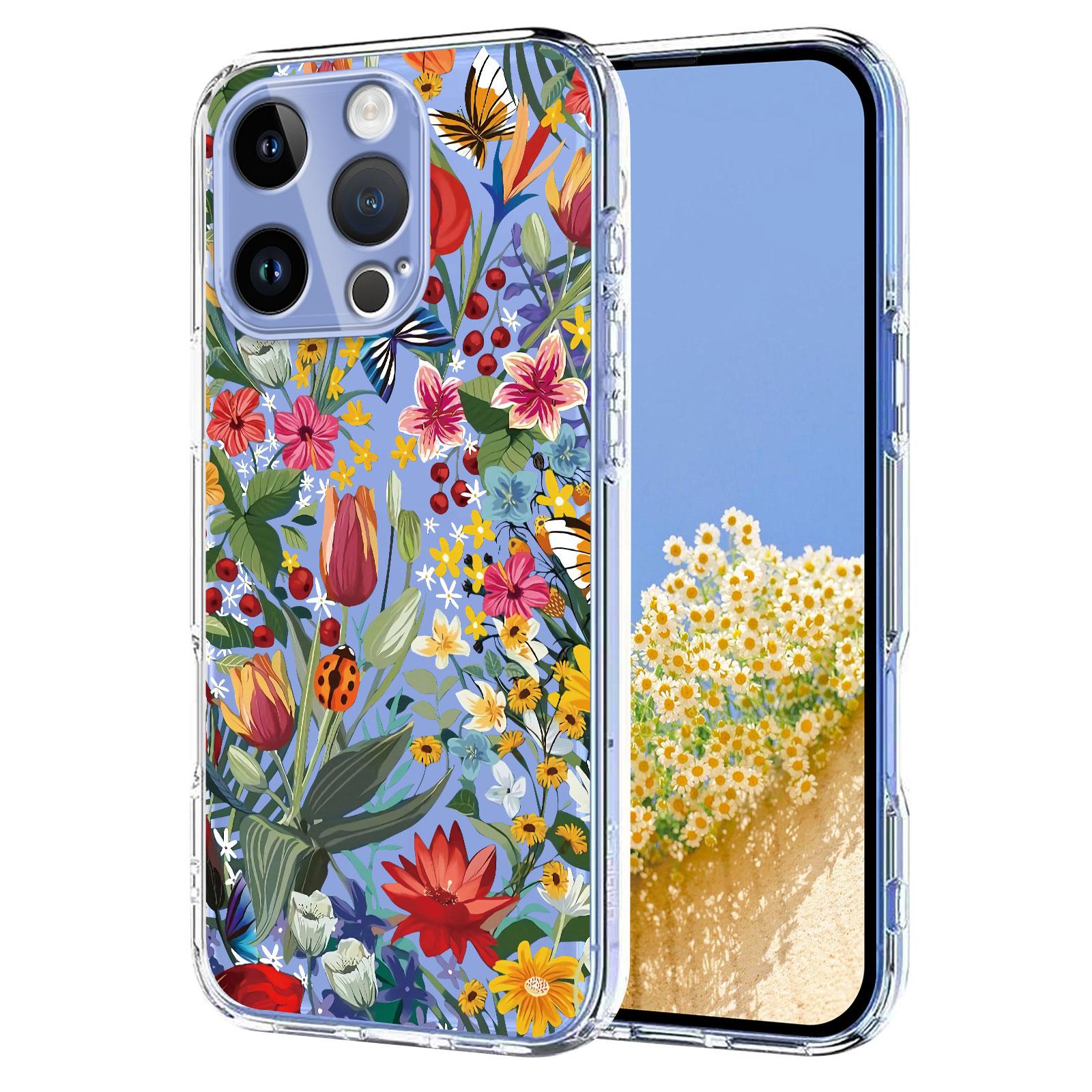 For iPhone 16 Pro Max Flower Pattern Painted TPU Phone Case(lily) - Shopkiz.com