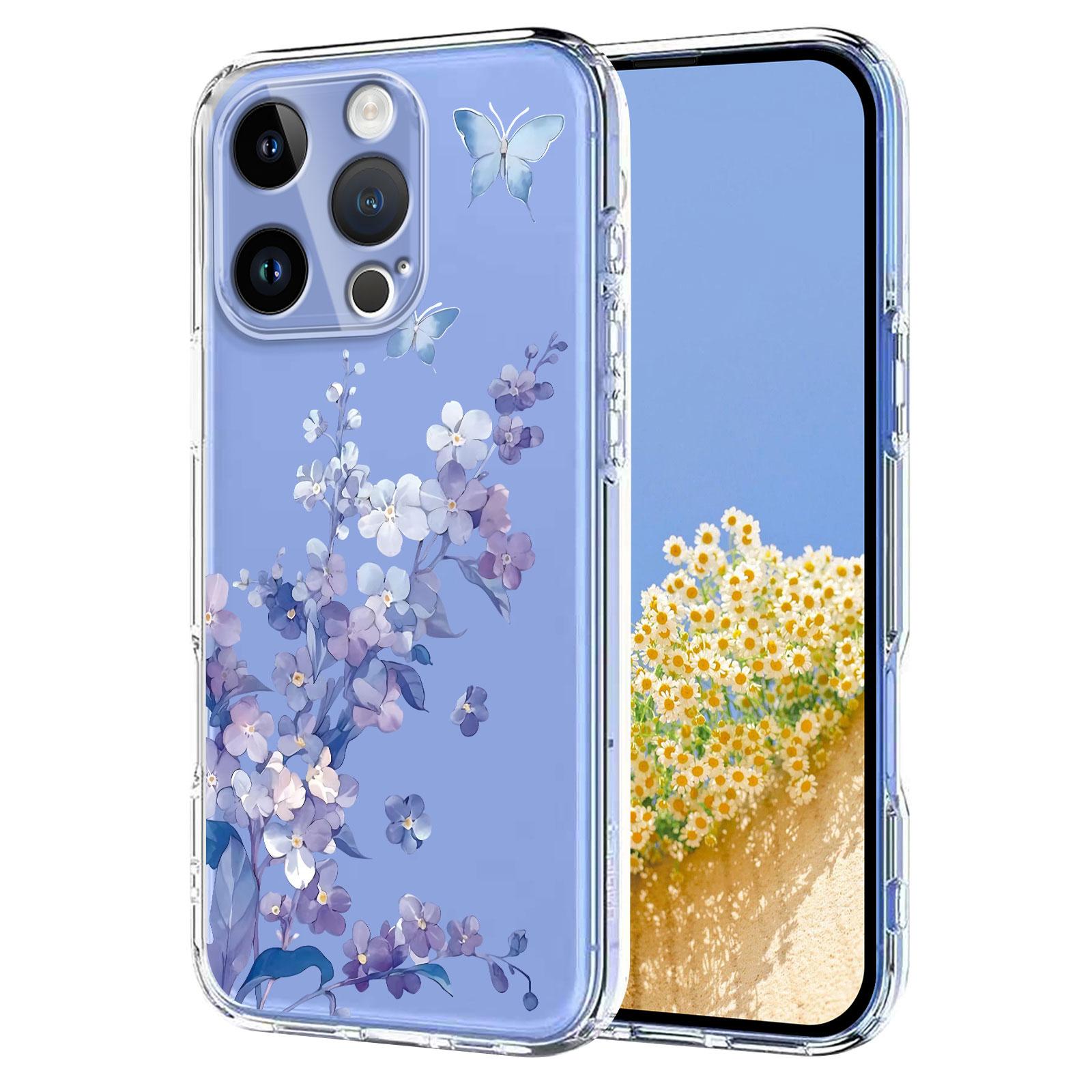 For iPhone 15 Pro Flower Pattern Painted TPU Phone Case(Violet) - Shopkiz.com