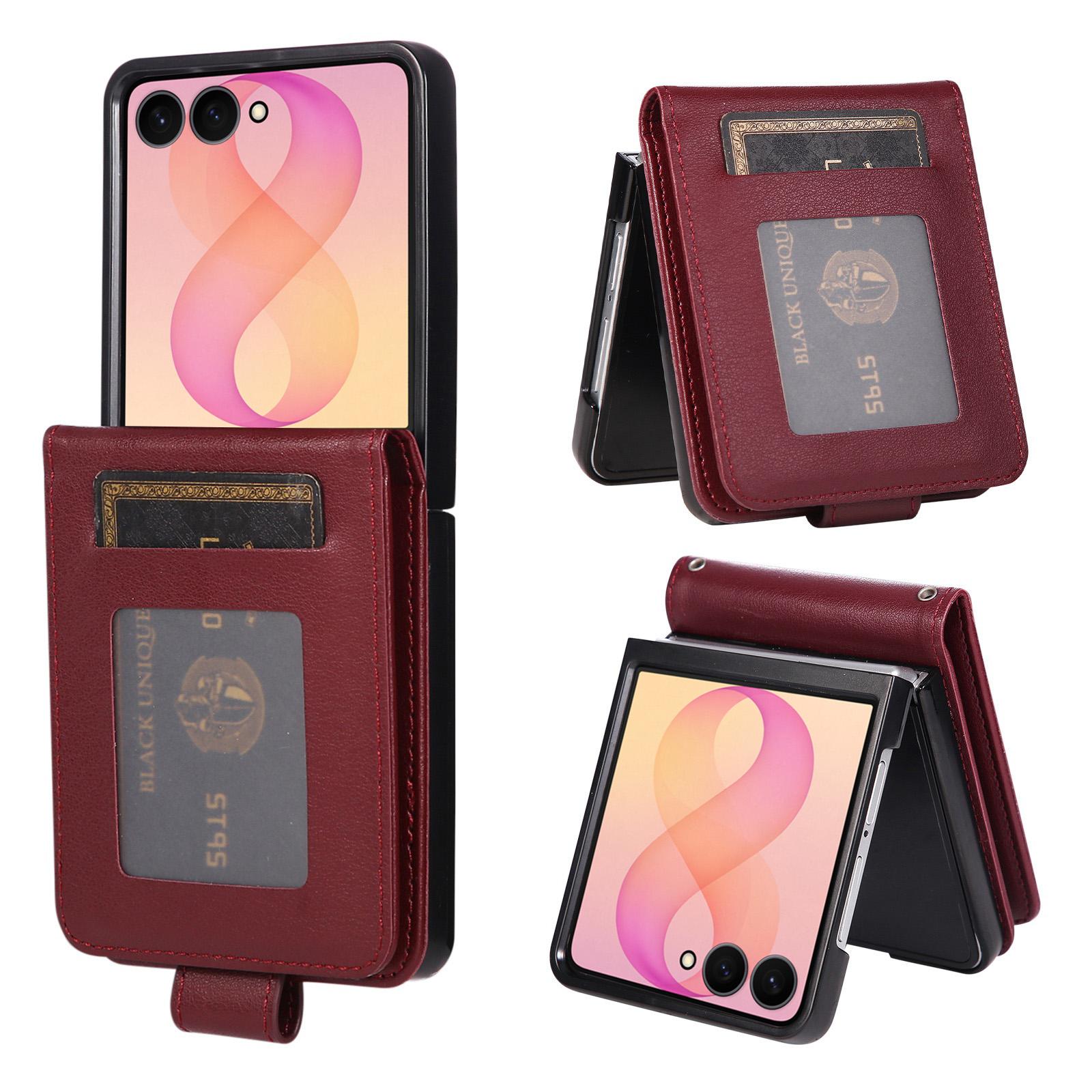 For Galaxy Z Flip8 5G 3-Card Slots Multifunctional Leather Phone Case(Wine Red) - Shopkiz.com