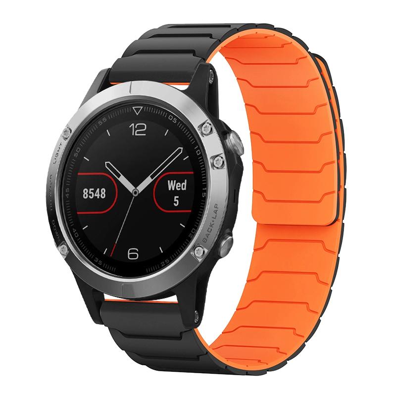 For Garmin Fenix 8/7/6/5 22mm xDfind Magnetic Silicone Watch Band(Black Orange)