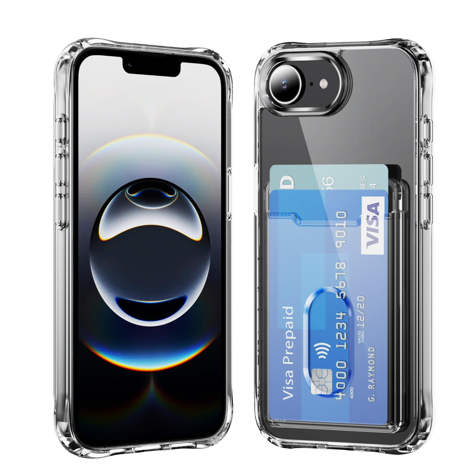 For iPhone 17e / 16e Crystal Clear Card Slot PC Hybrid TPU Phone Case(Transparent) - Shopkiz.com