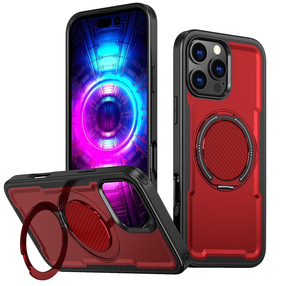 For iPhone 16 Pro Metal 360 Degree Rotation Holder MagSafe Phone Case(Red) - Shopkiz.com