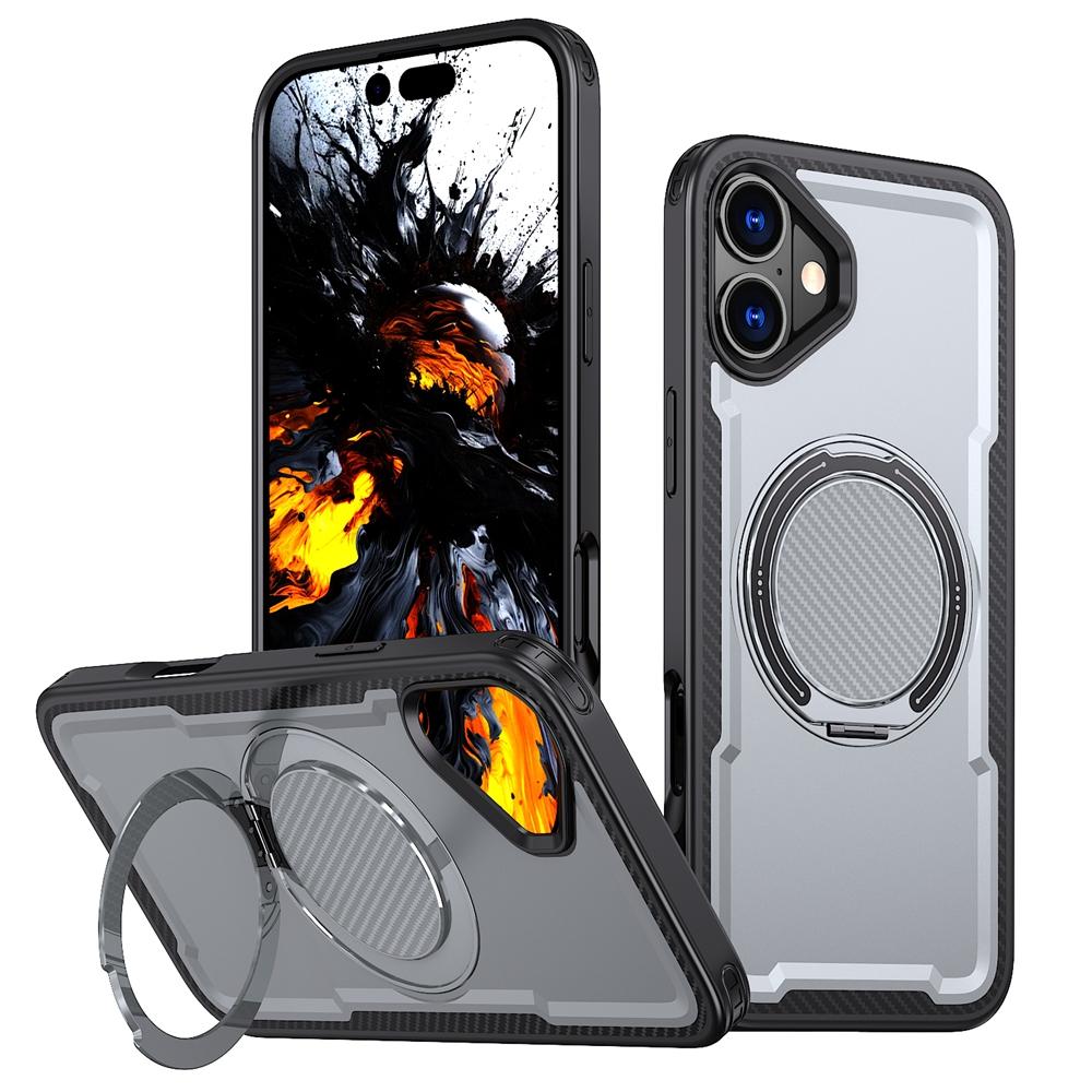 For iPhone 16 Plus Metal 360 Degree Rotation Holder MagSafe Phone Case(Grey) - Shopkiz.com