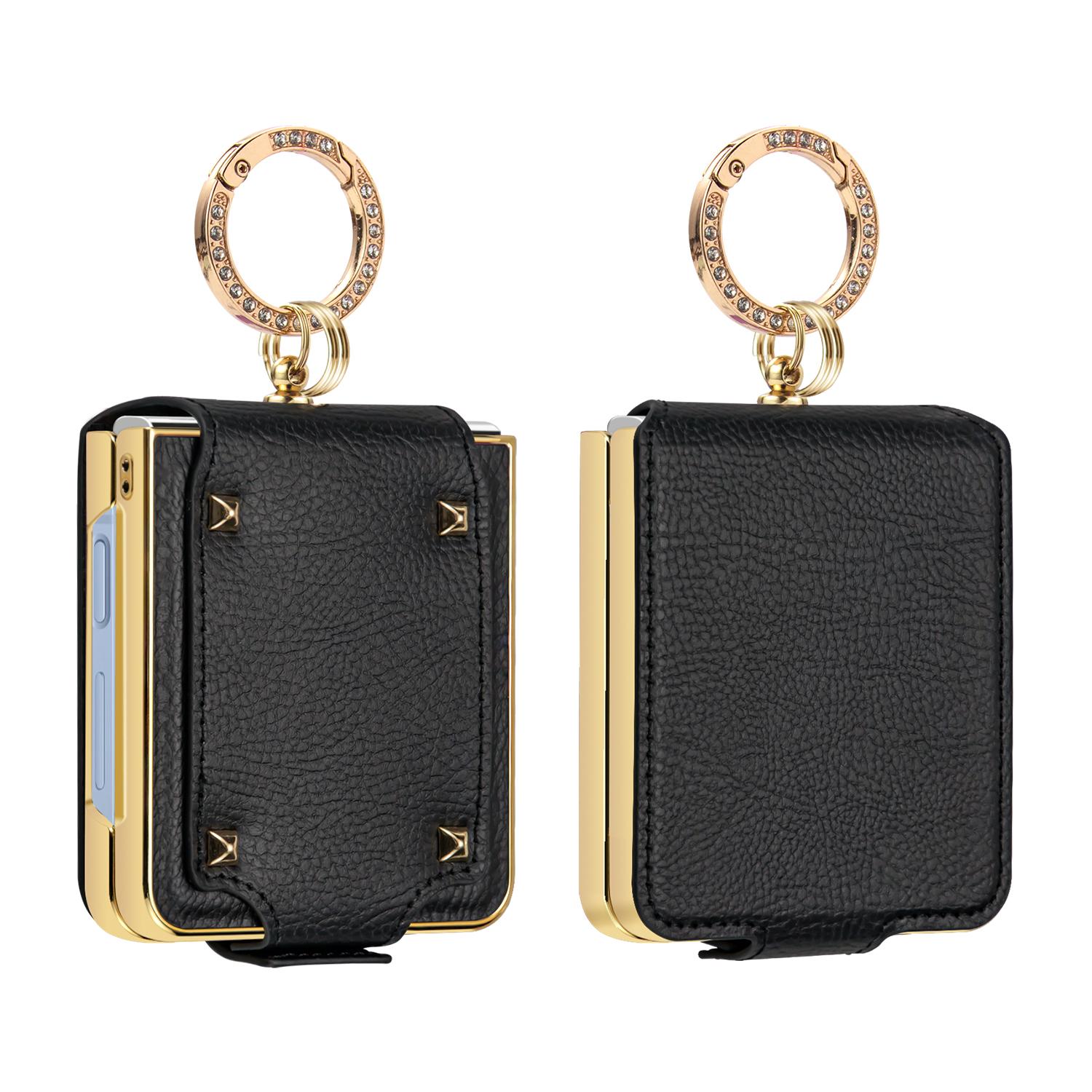 For Galaxy Z Flip8 5G VIETAO Colorful PU Leather Phone Case with Ring(Black) - Shopkiz.com