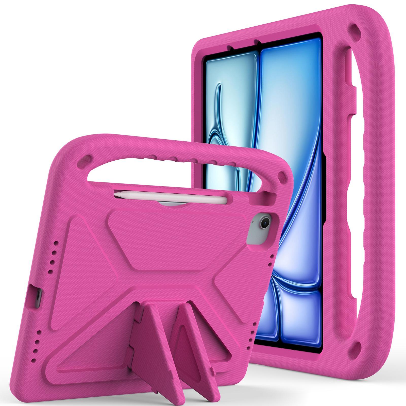 For iPad Air 11 2026 / 2025 / 2024 Handle EVA Shockproof Tablet Case with Holder(Rose Red) - Shopkiz.com