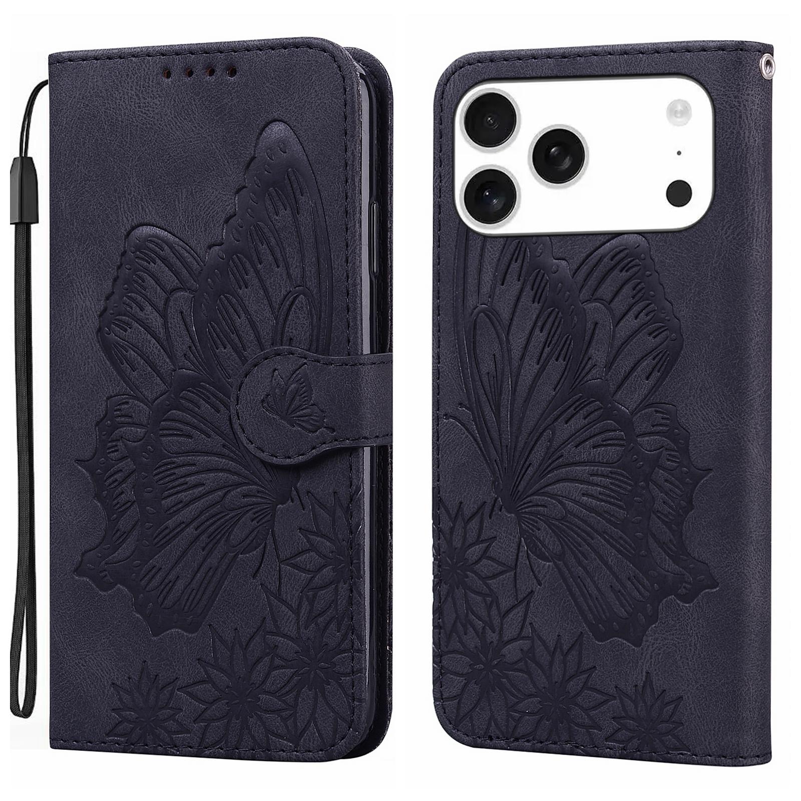 For iPhone 17 Pro Max Retro Skin Feel Butterflies Embossing Horizontal Flip Leather Phone Case(Black) - Shopkiz.com
