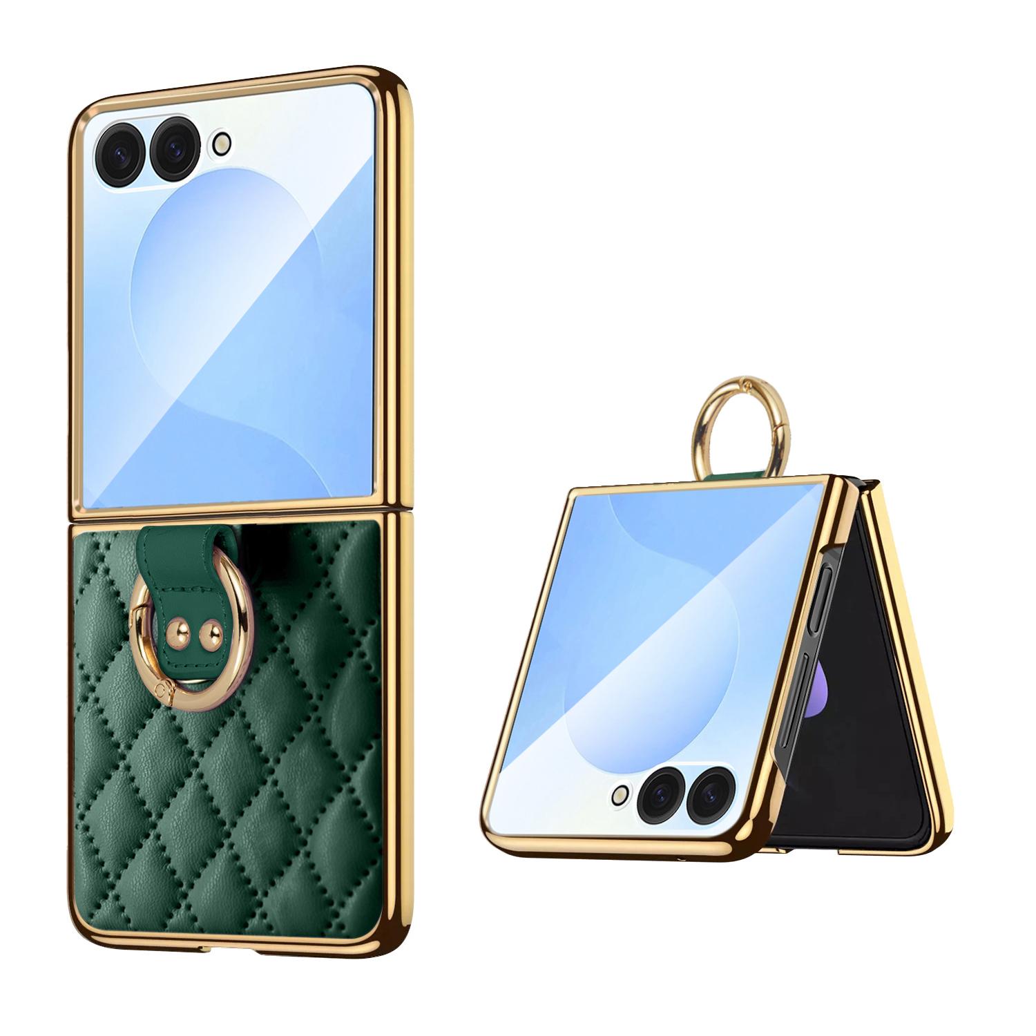 For Galaxy Z Flip8 5G VIETAO Diamond Pattern Metal Ring PU Leather Phone Case(Dark Green) - Shopkiz.com