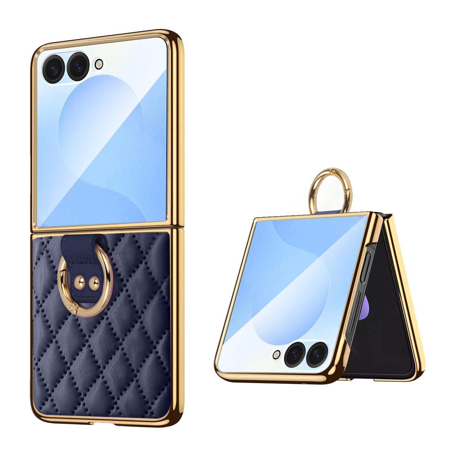For Galaxy Z Flip8 5G VIETAO Diamond Pattern Metal Ring PU Leather Phone Case(Blue) - Shopkiz.com