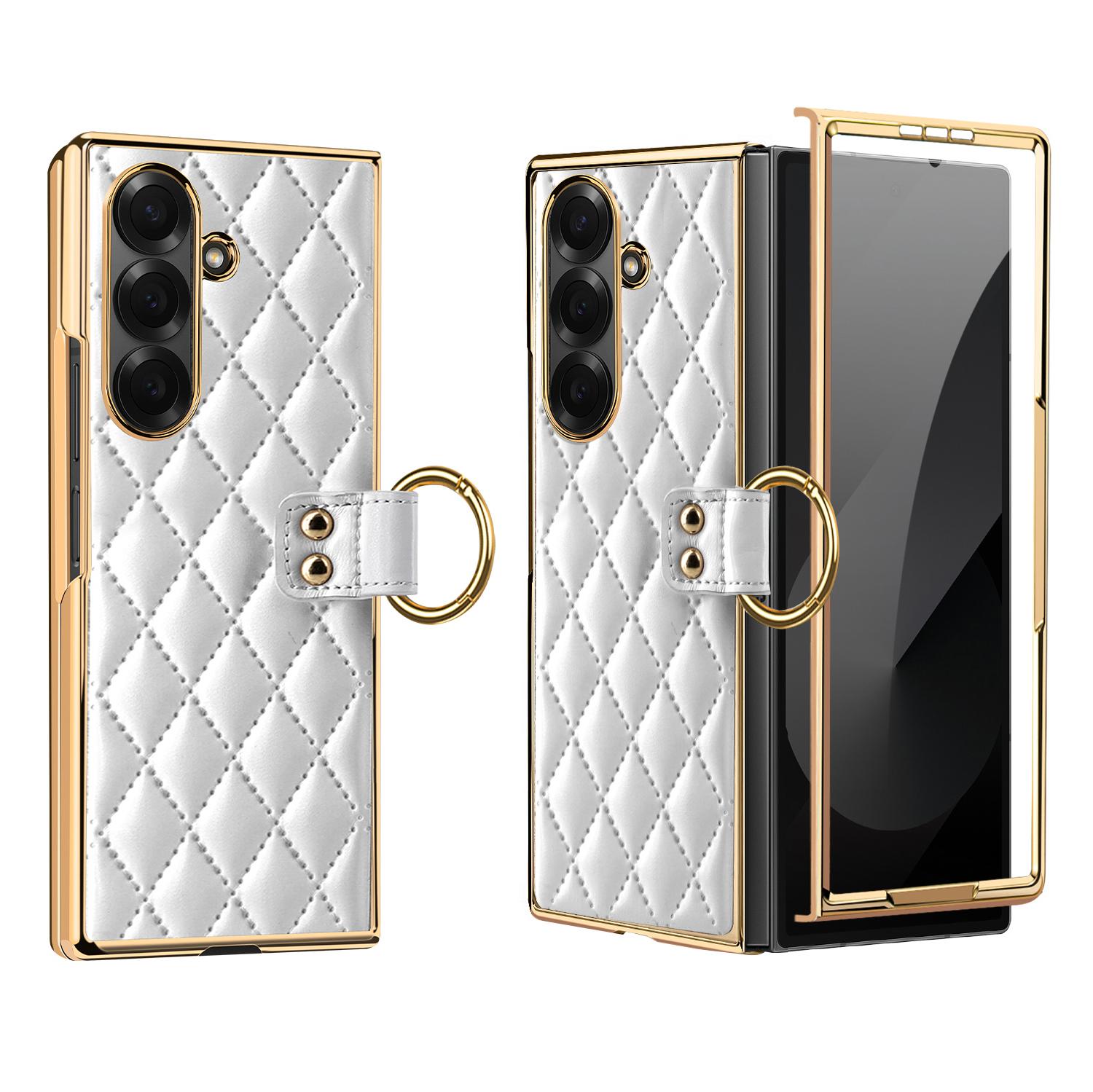 For Galaxy Z Fold8 Ultra 5G VIETAO Diamond Pattern Metal Ring PU Leather Phone Case(White) - Shopkiz.com