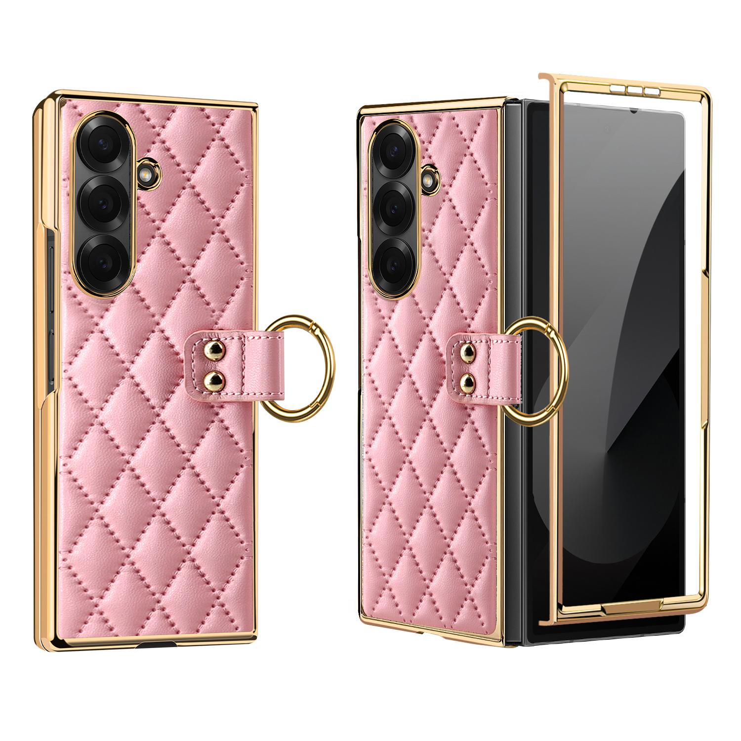 For Galaxy Z Fold8 Ultra 5G VIETAO Diamond Pattern Metal Ring PU Leather Phone Case(Pink) - Shopkiz.com