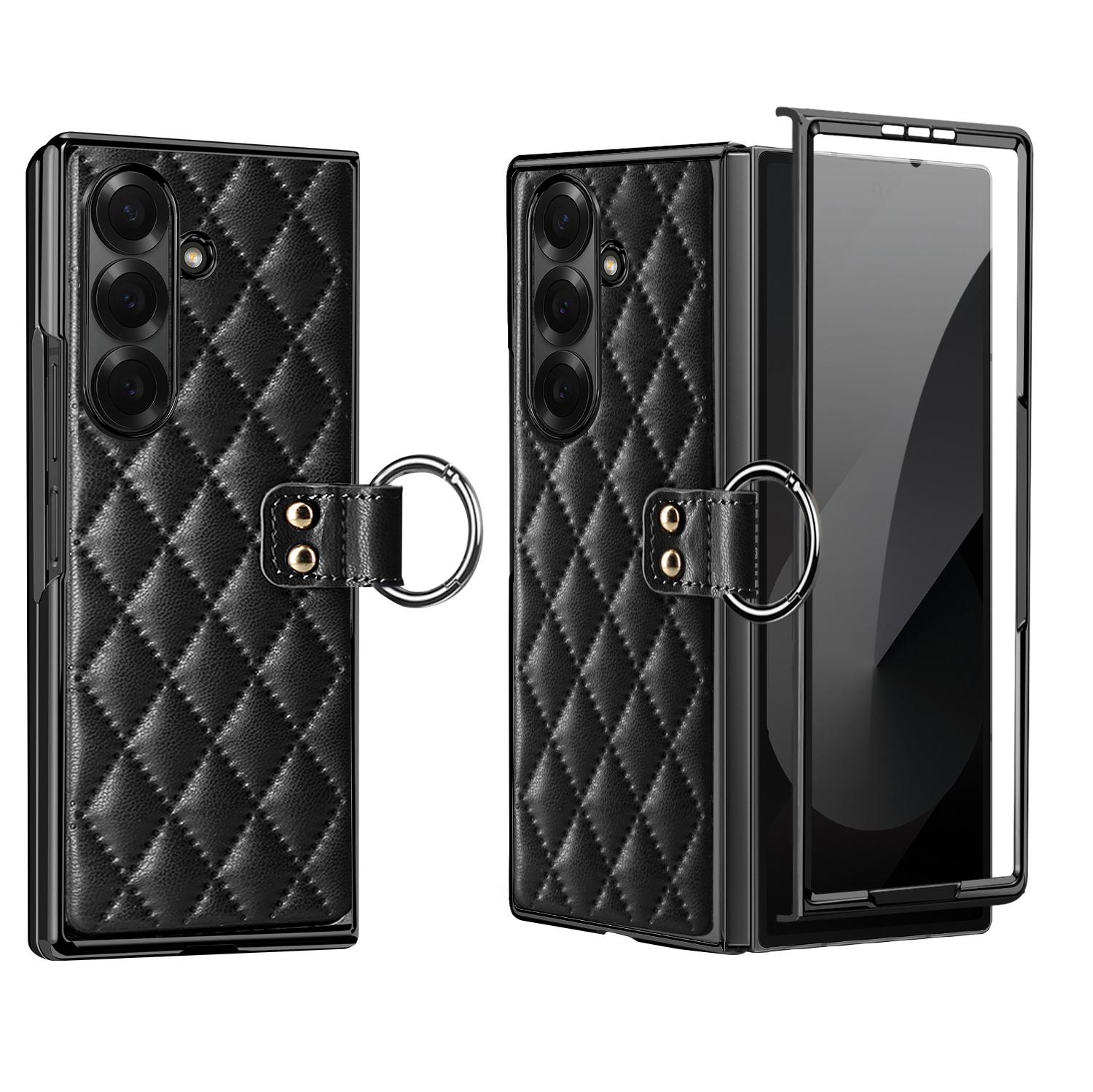 For Galaxy Z Fold8 Ultra 5G VIETAO Diamond Pattern Metal Ring PU Leather Phone Case(Black) - Shopkiz.com