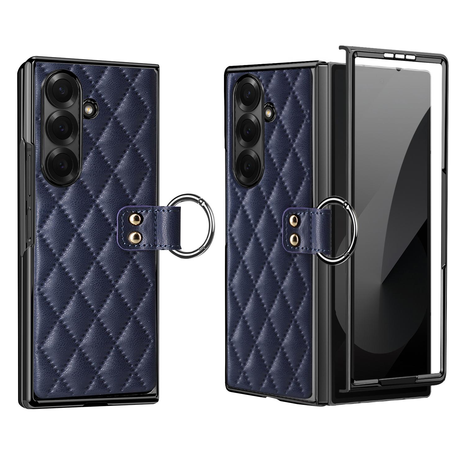For Galaxy Z Fold8 Ultra 5G VIETAO Diamond Pattern Metal Ring PU Leather Phone Case(Blue) - Shopkiz.com